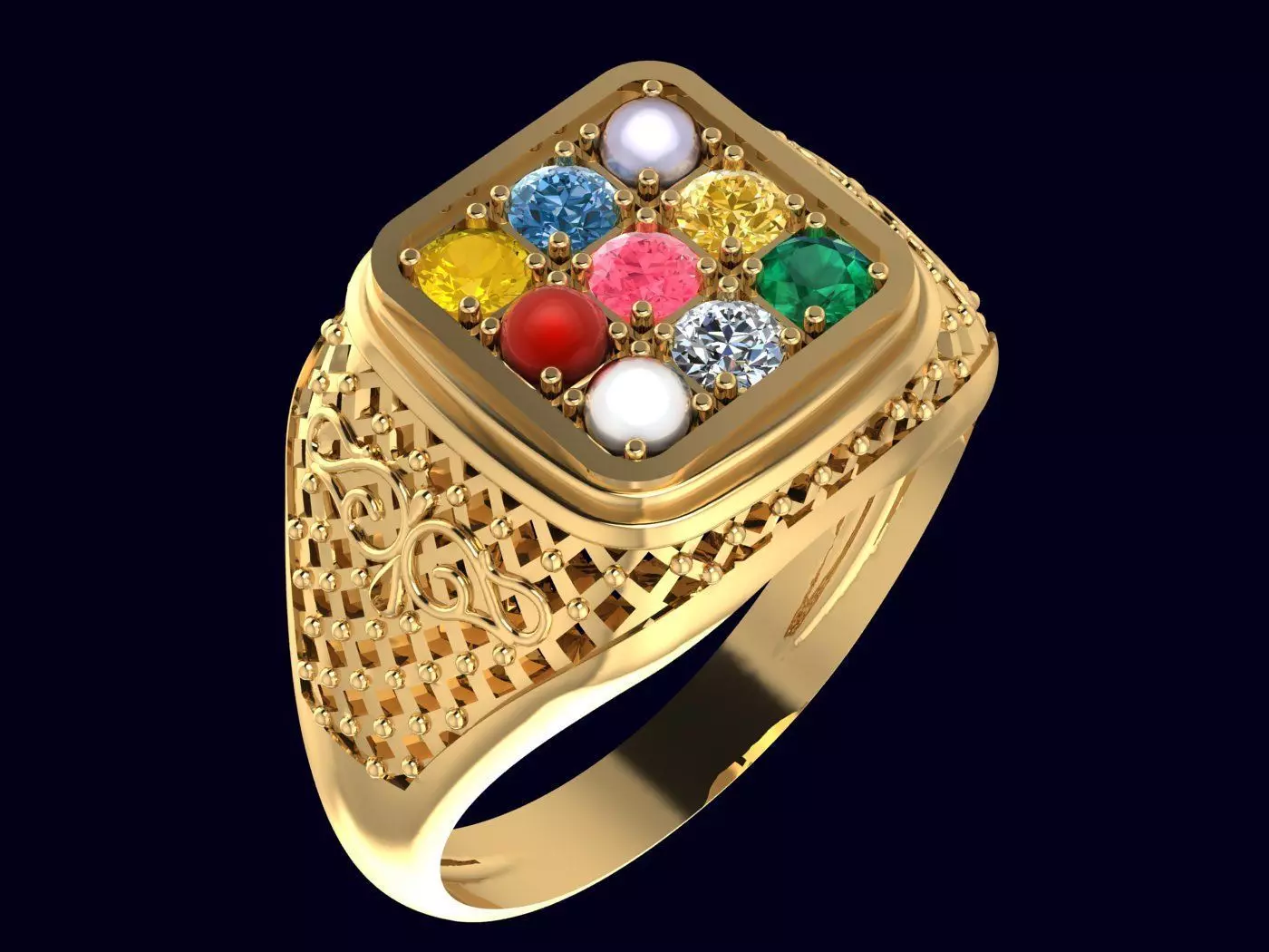 NAVARATNA Ring  3D print model_0