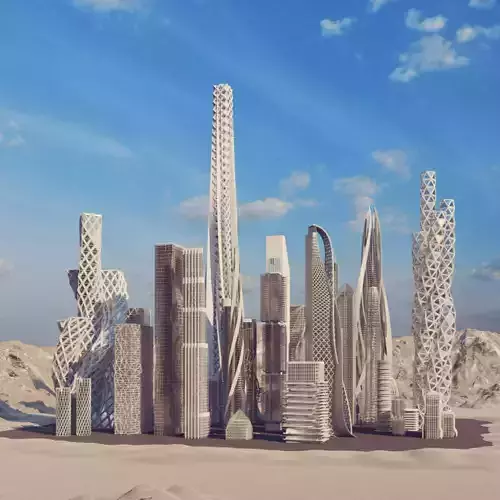 8 futuristic building 3D Model Collection