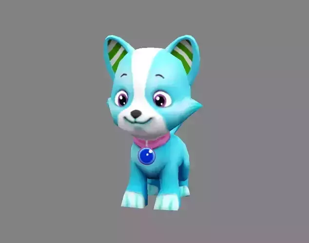 Cartoon puppy - blue male dog - Pet dog Low-poly 3D model
