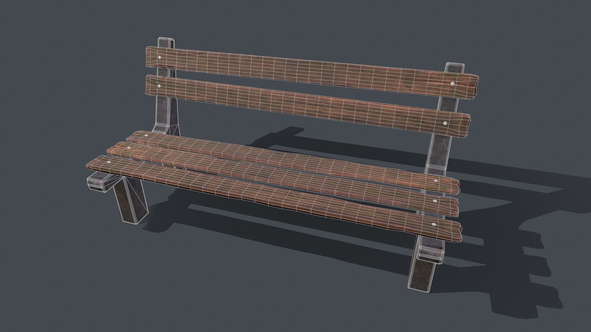 Bench wooden Low-poly 3D model_4