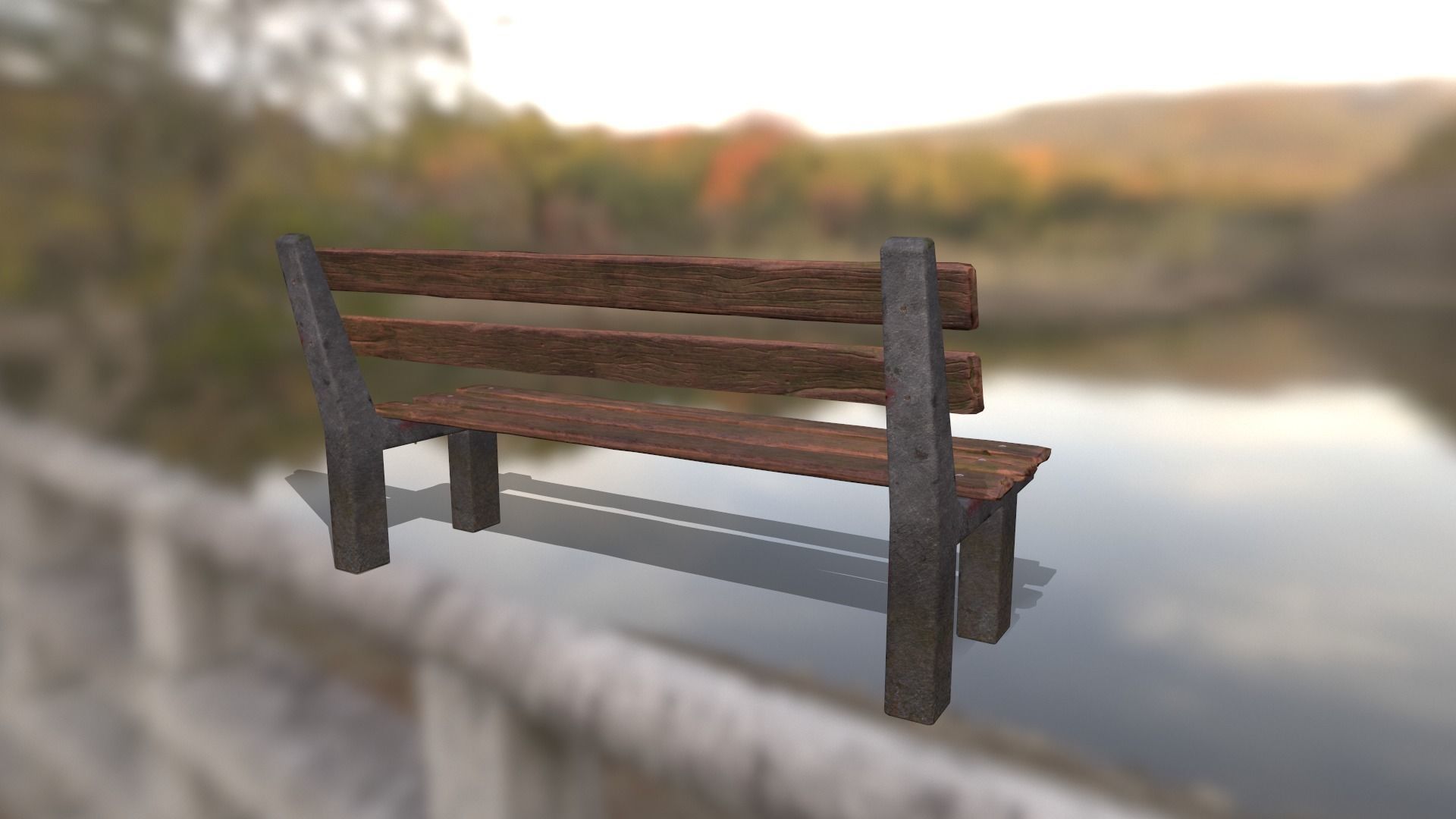 Bench wooden Low-poly 3D model_5