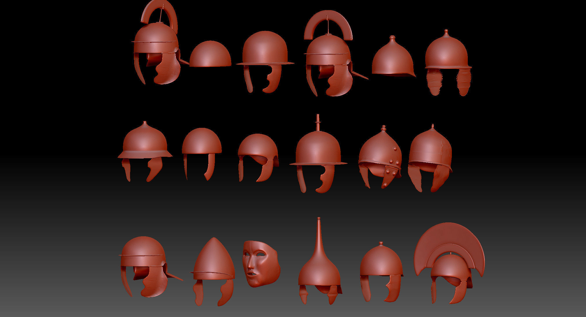 18 Roman Helmets for legionary centurion soldiers and warriors 3D print model_4