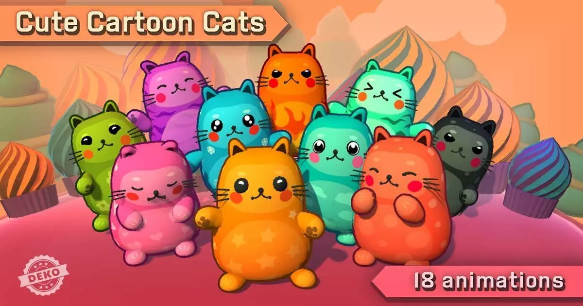 Cute Cartoon Cats Low-poly 3D model_0