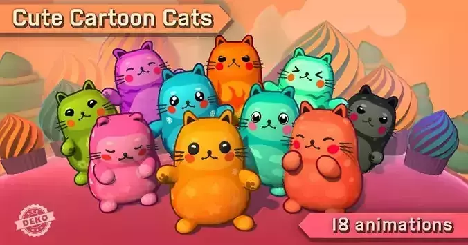Cute Cartoon Cats Low-poly 3D model