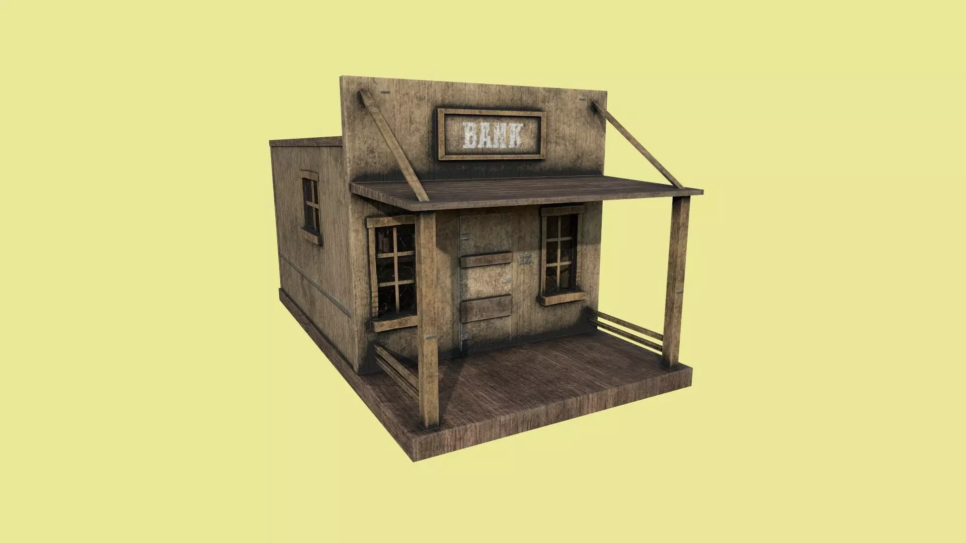 Western Bank - Wild West - Building Backdrop Full Perm Low-poly 3D model_0