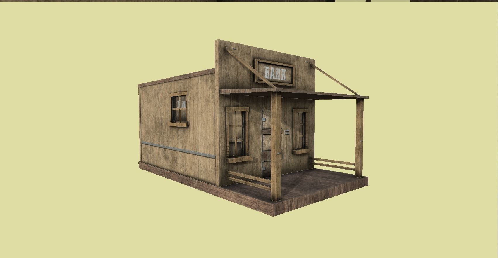 Western Bank - Wild West - Building Backdrop Full Perm Low-poly 3D model_6