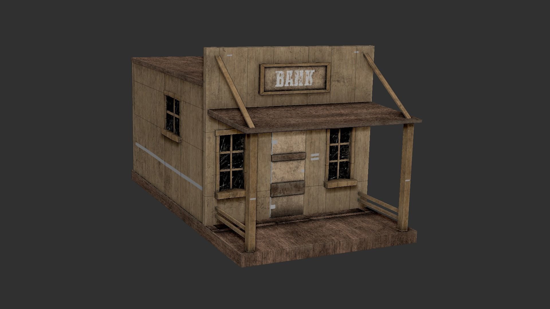Western Bank - Wild West - Building Backdrop Full Perm Low-poly 3D model_12