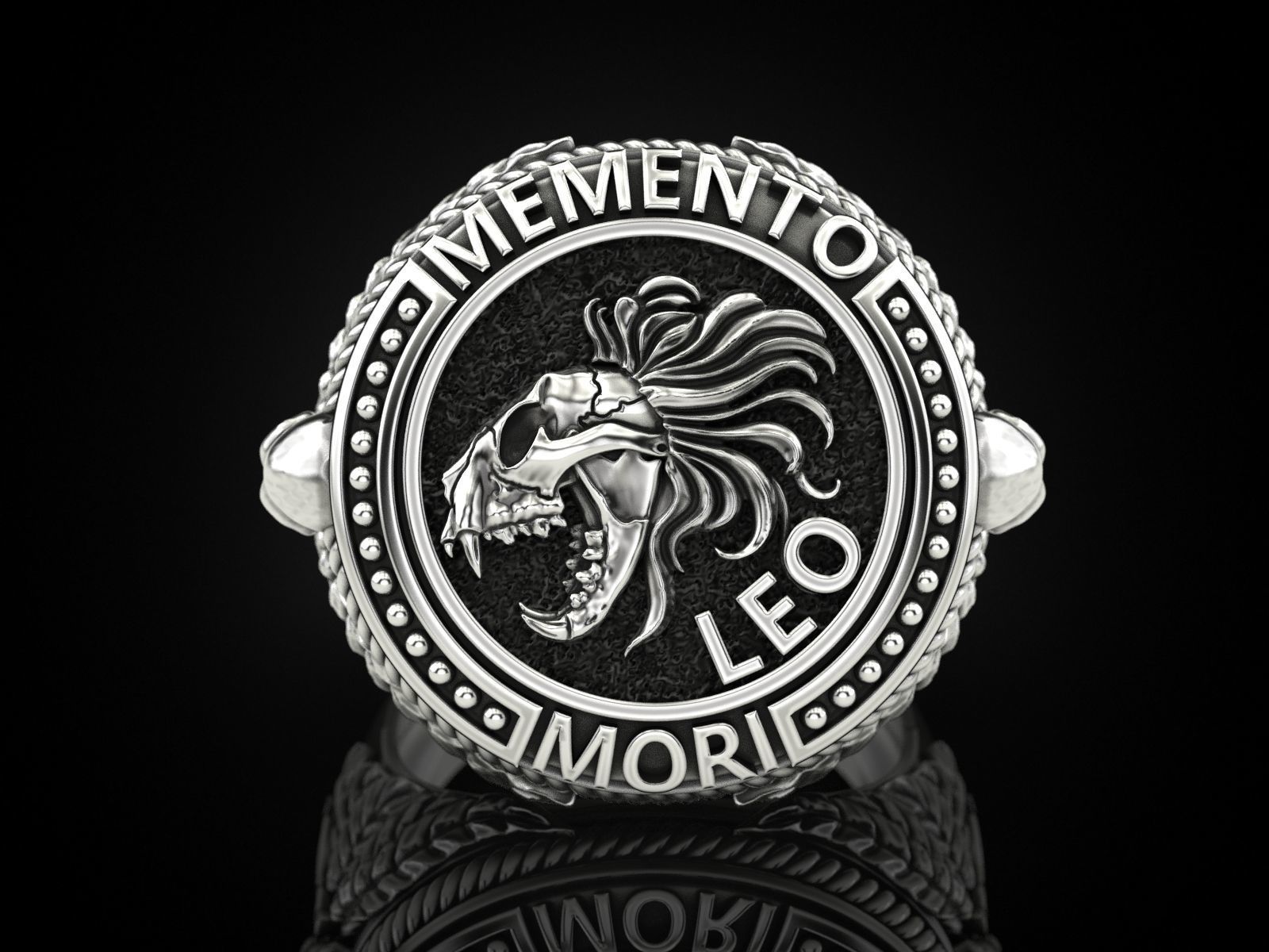 Zodiac skull ring Leo 3D print model_1