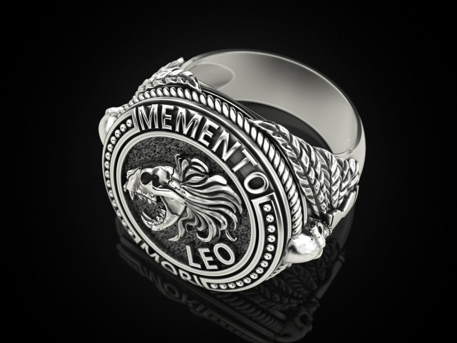 Zodiac skull ring Leo 3D print model_5