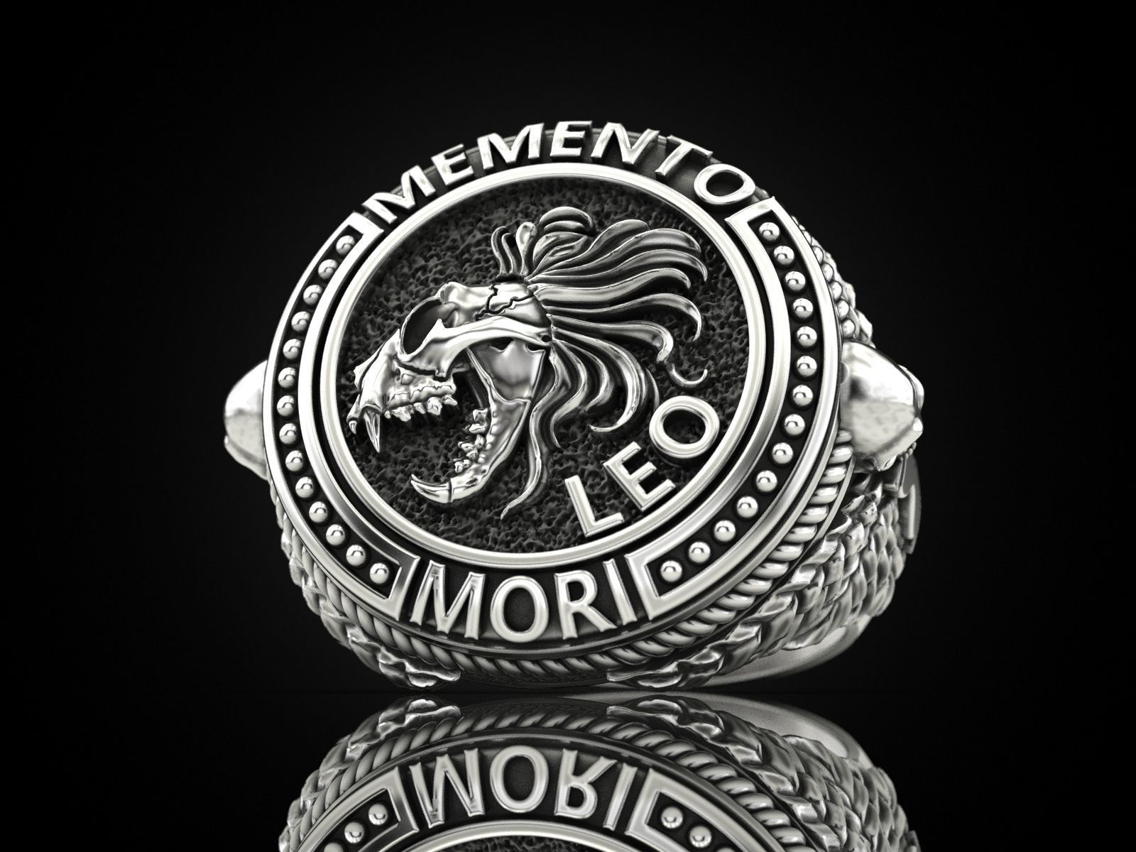 Zodiac skull ring Leo 3D print model_4