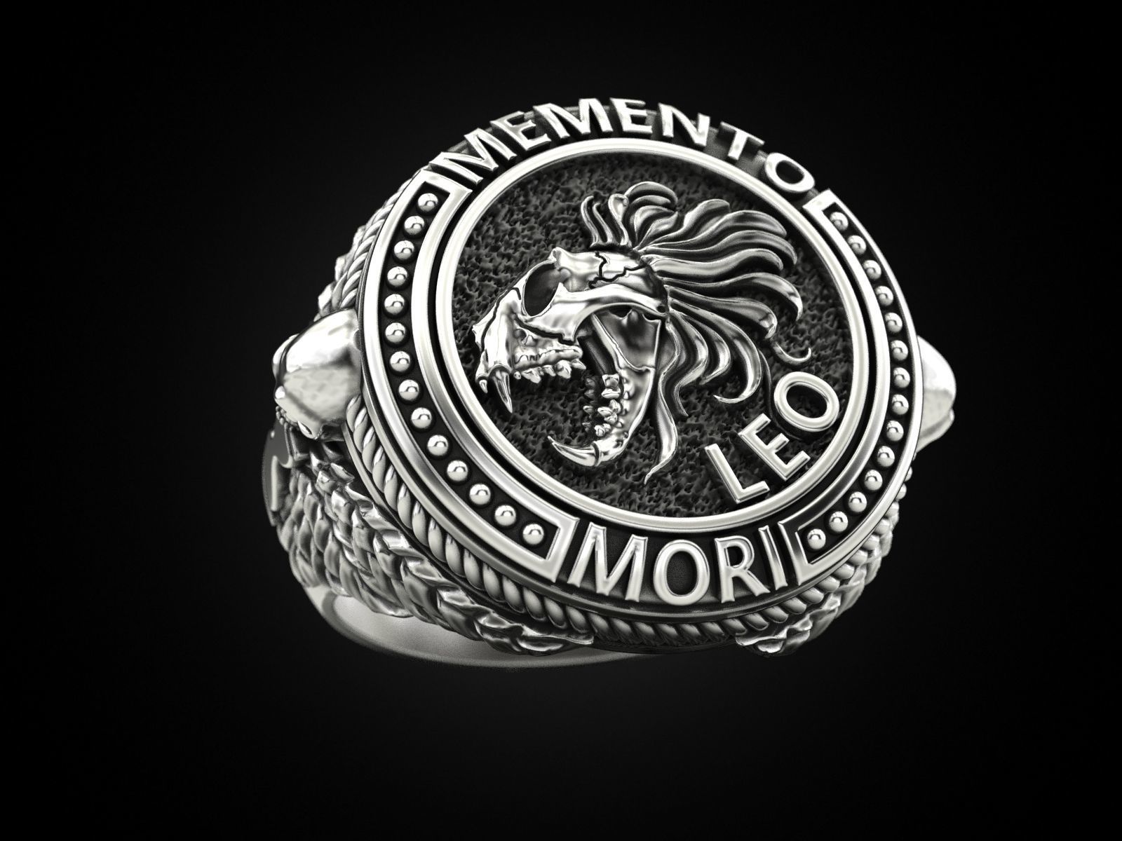 Zodiac skull ring Leo 3D print model_2