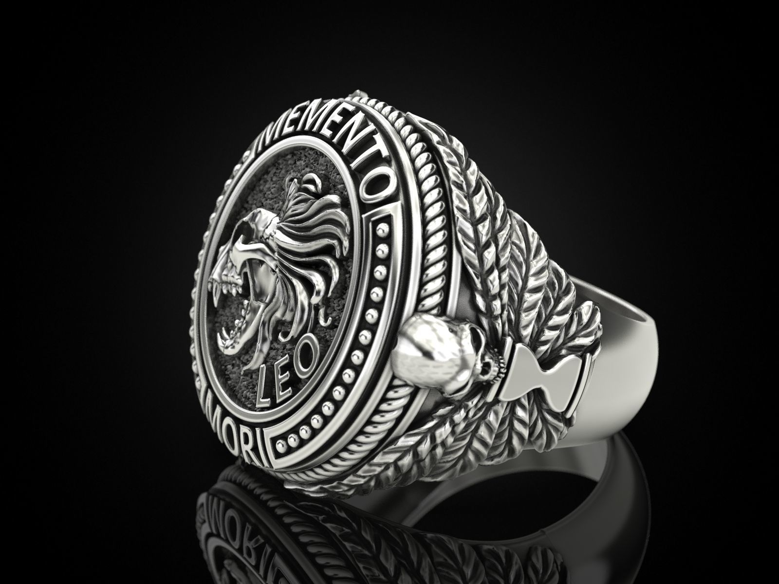 Zodiac skull ring Leo 3D print model_6