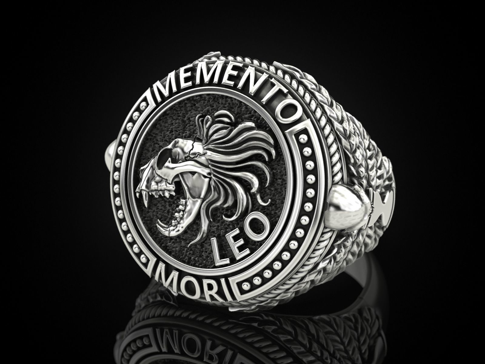 Zodiac skull ring Leo 3D print model_3