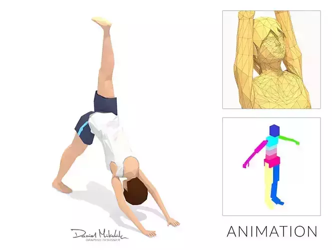 3-Legged Downward Dog Yoga Exercise Woman Animation Low-poly 3D model