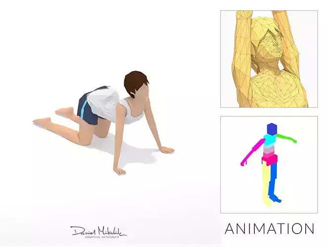 Cow  Yoga Exercise Woman Animation Low-poly 3D model