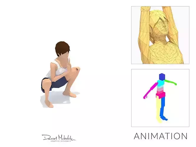 Garland Pose Yoga Exercise Woman Animation Low-poly 3D model
