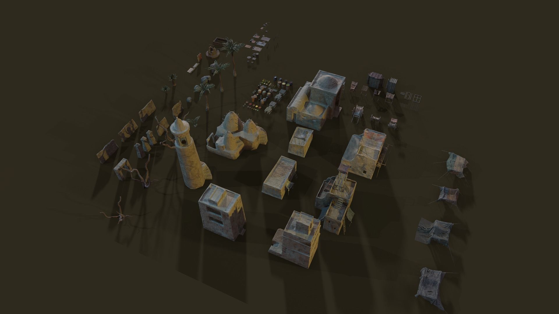 Top-Down Desert Town - LowPoly Low-poly 3D model_10