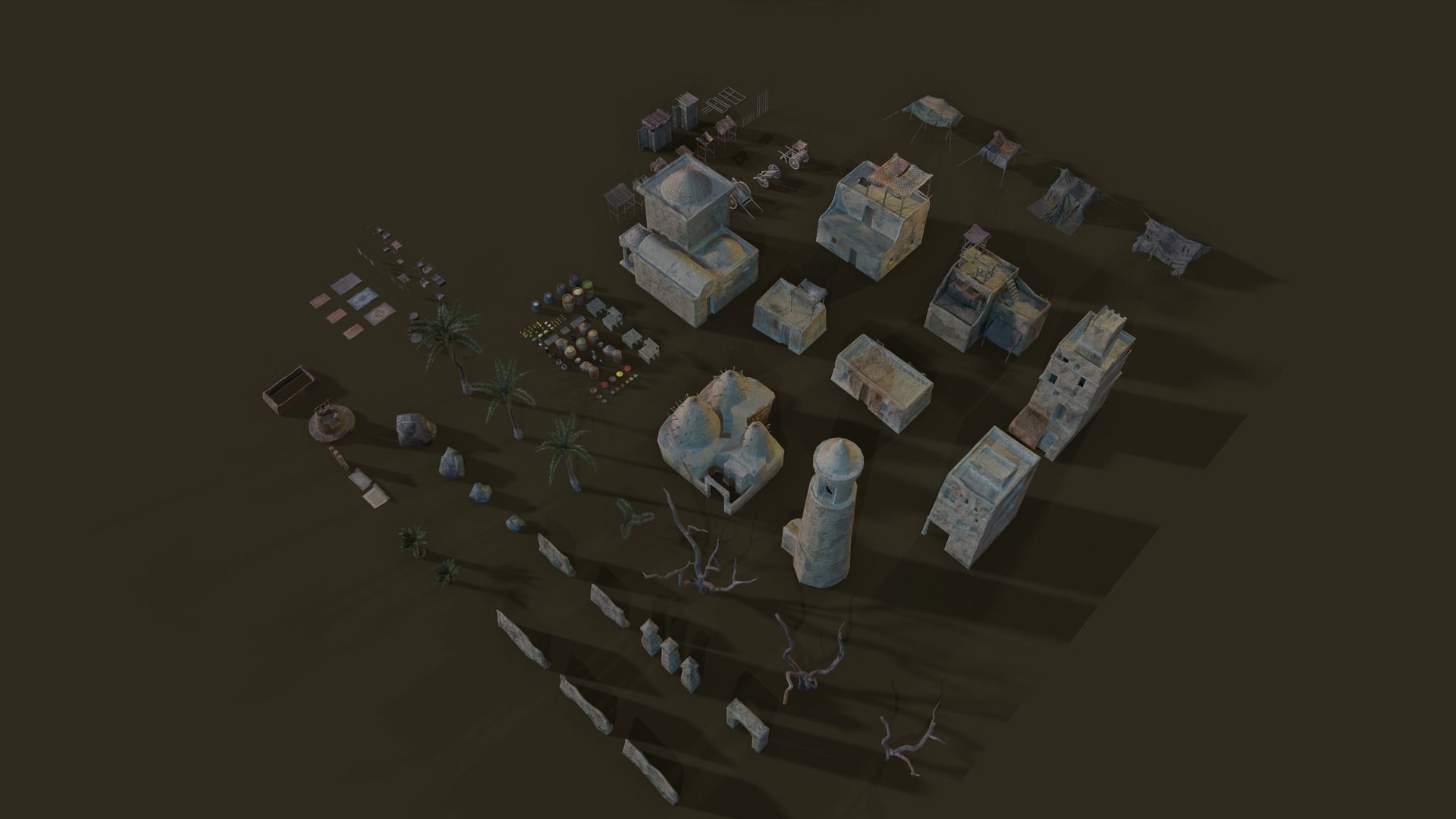 Top-Down Desert Town - LowPoly Low-poly 3D model_9