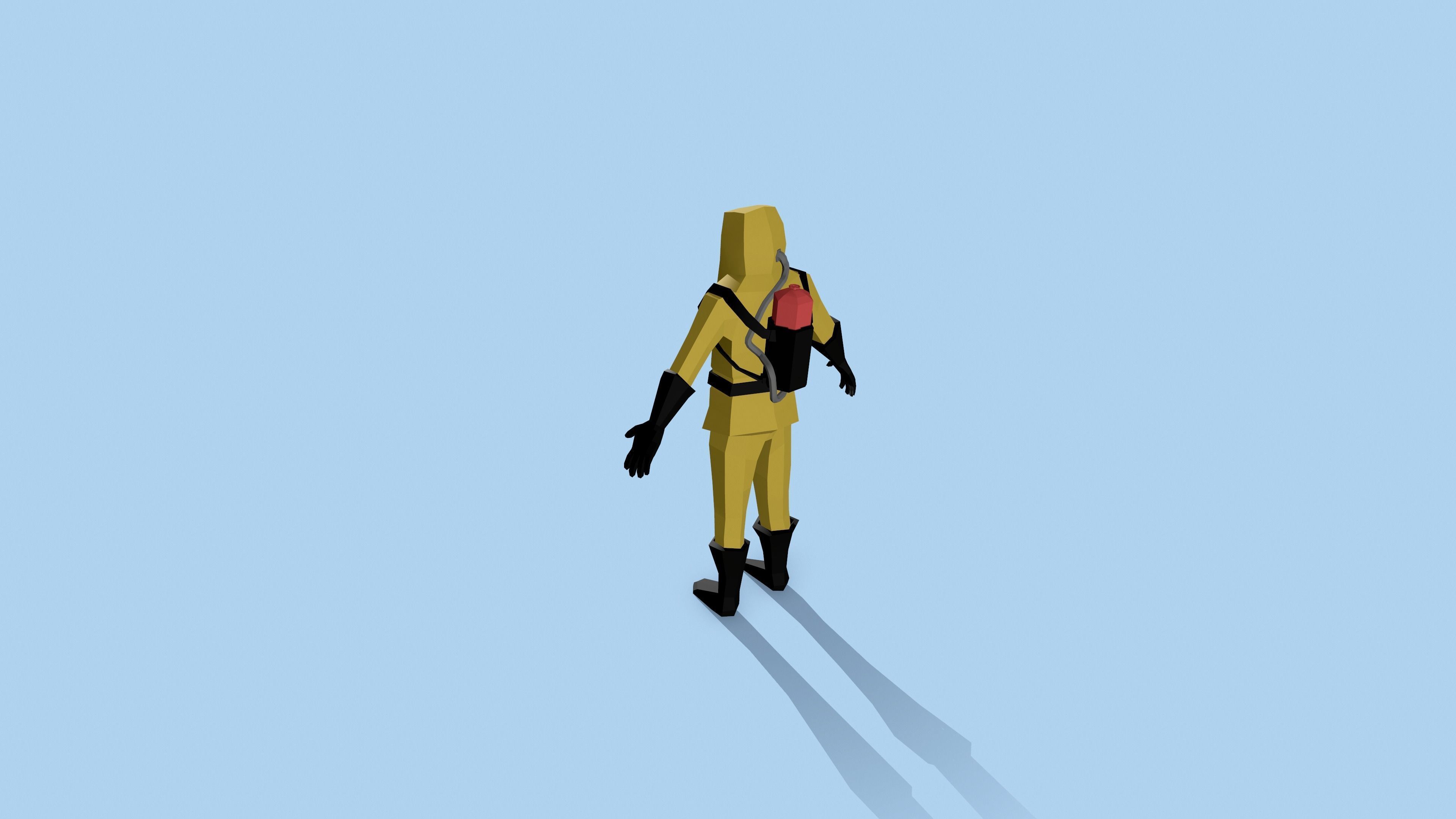 Hazmat man in gas mask Free low-poly 3D model_10