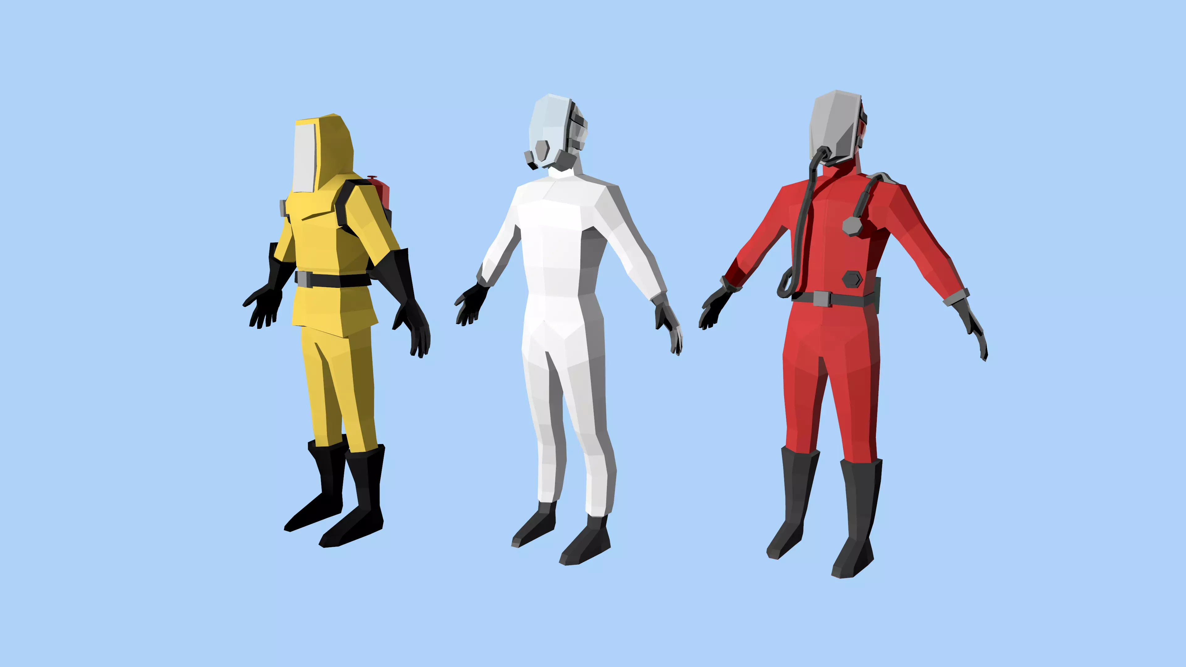 Hazmat man in gas mask Free low-poly 3D model_0