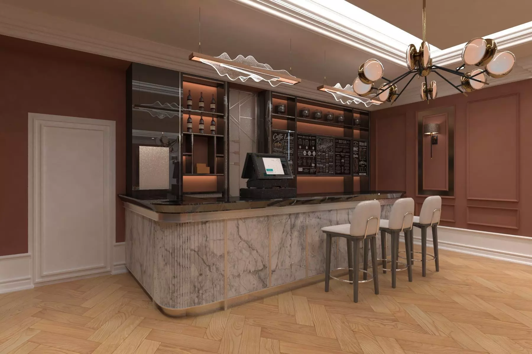 Classic coffee and tea area Low-poly 3D model