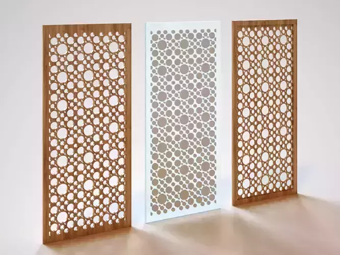 Partition wooden screen with lattice pattern 3D model
