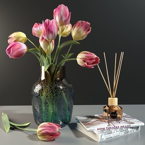 Decorative set with tulips 3D model