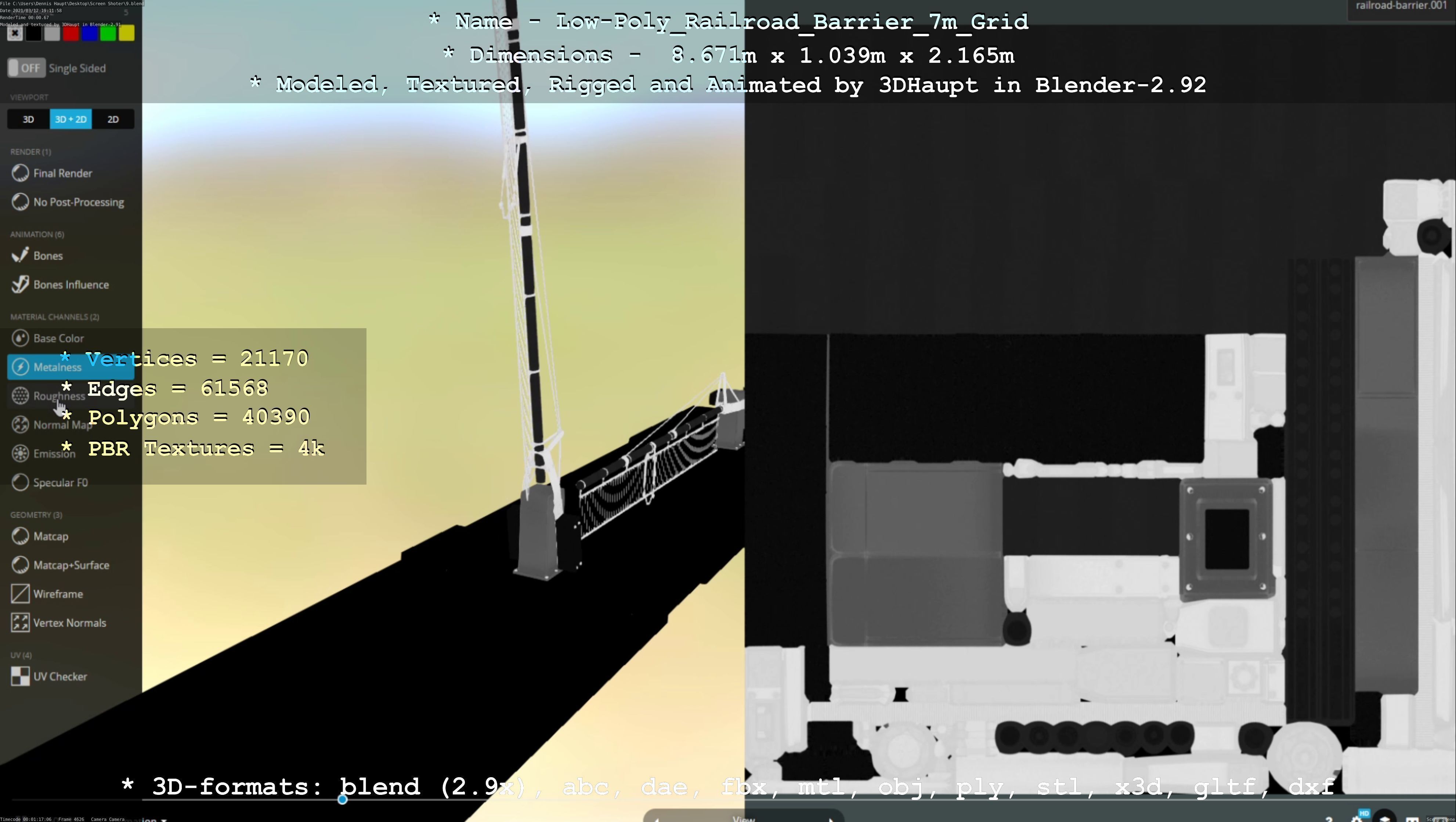 Railroad Barrier 7m with Protective Grid Low and High-Poly 3D Model Collection_37