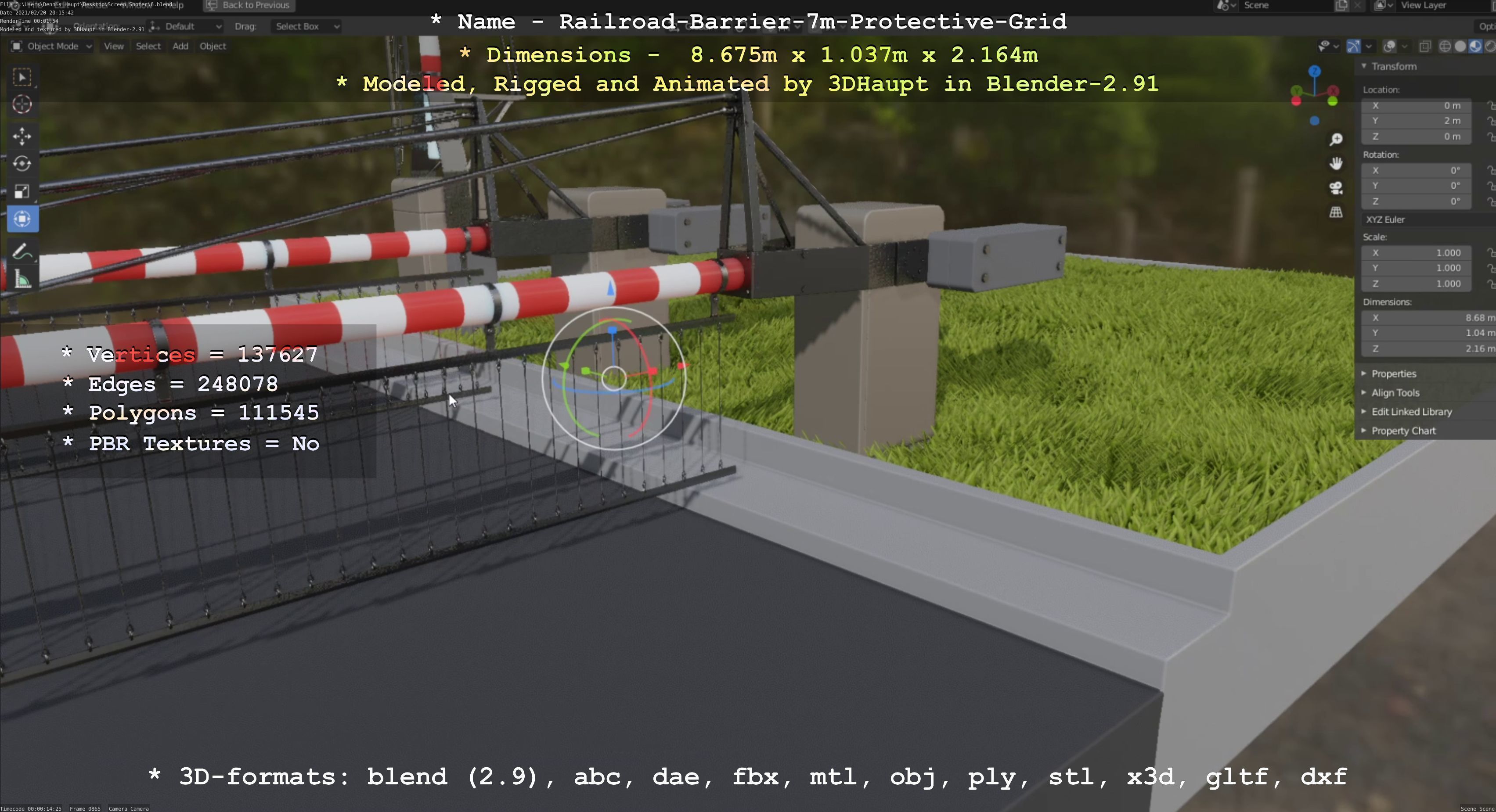 Railroad Barrier 7m with Protective Grid Low and High-Poly 3D Model Collection_12