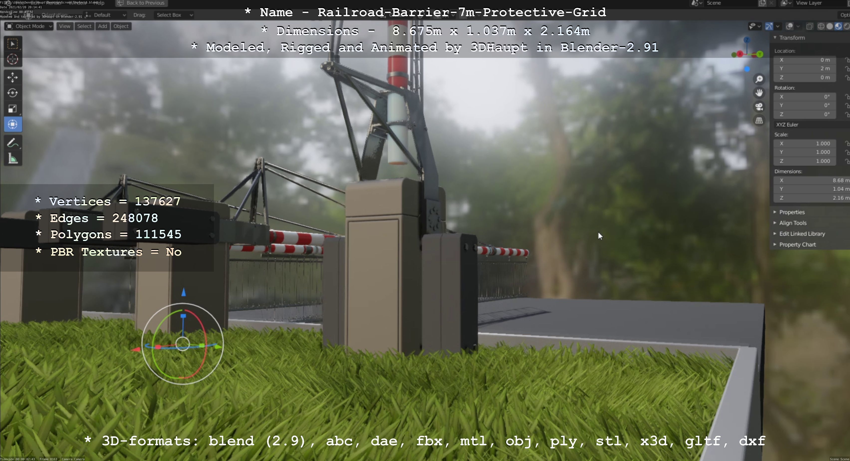 Railroad Barrier 7m with Protective Grid Low and High-Poly 3D Model Collection_17