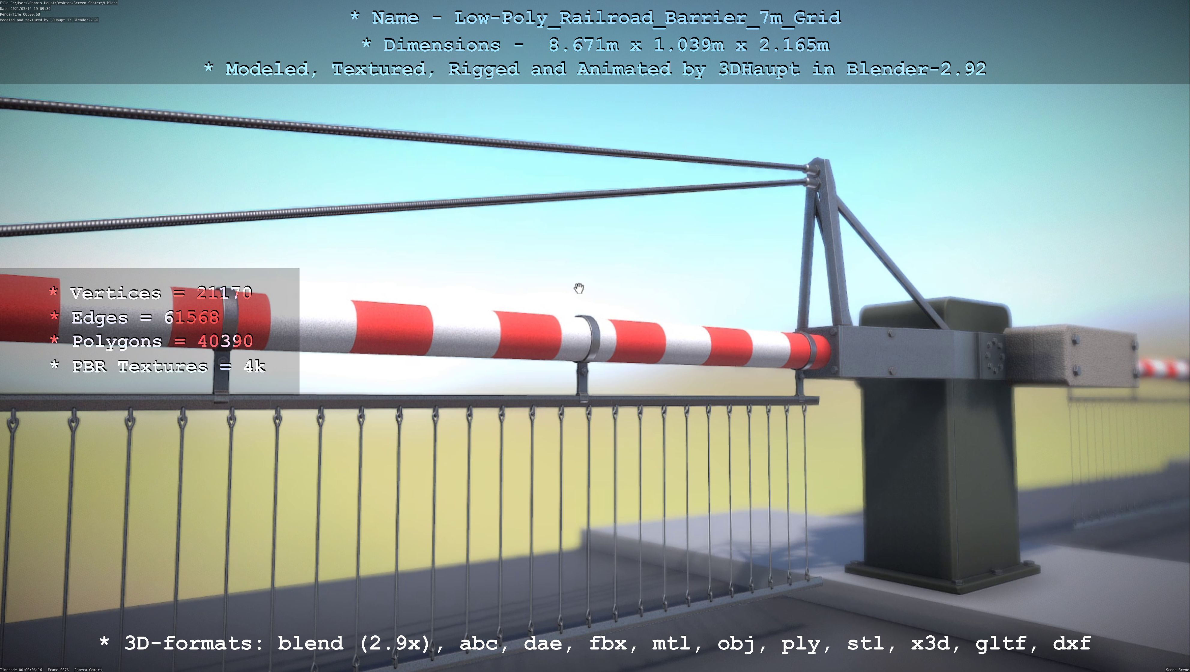 Railroad Barrier 7m with Protective Grid Low and High-Poly 3D Model Collection_52