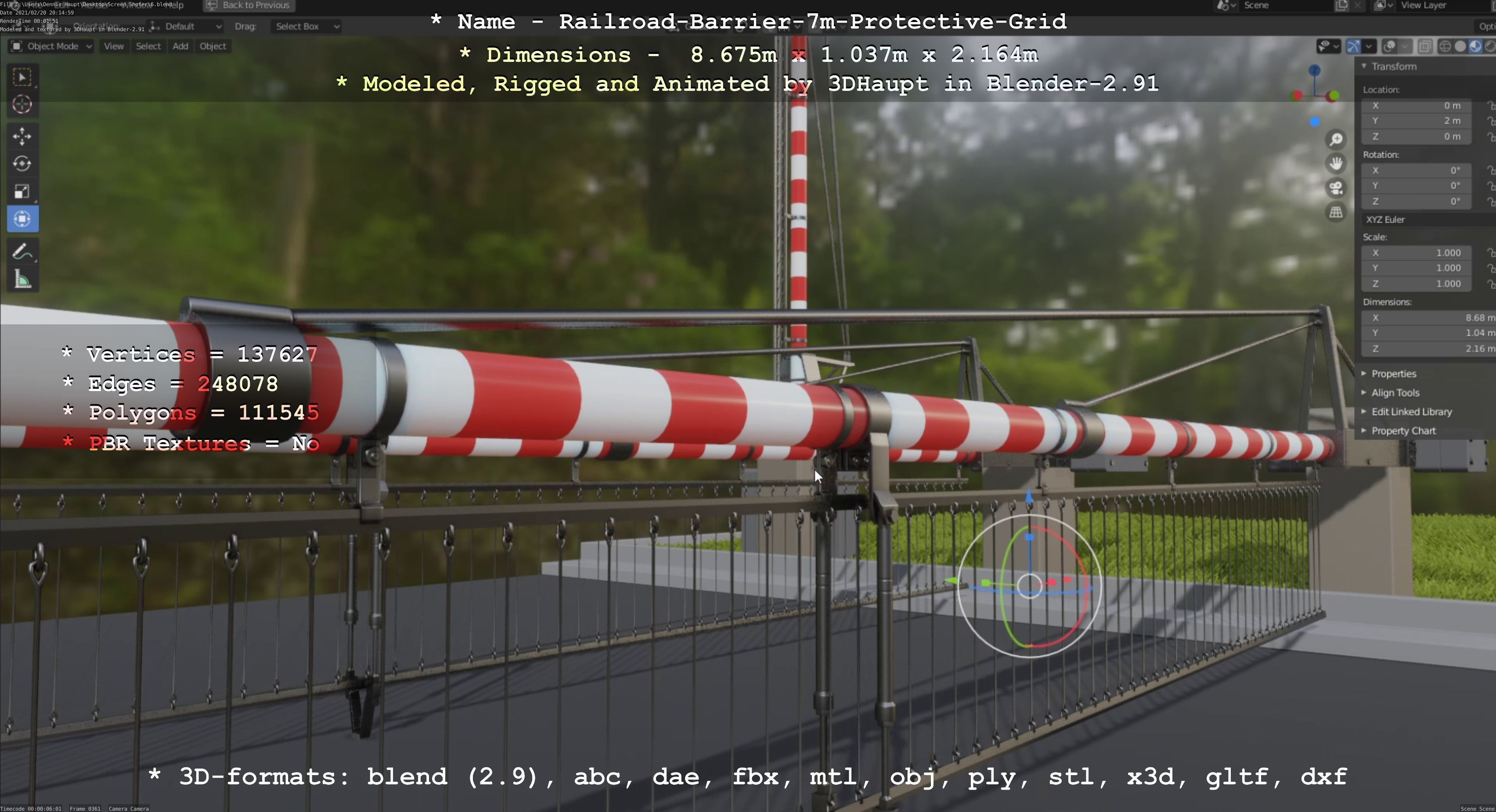 Railroad Barrier 7m with Protective Grid Low and High-Poly 3D Model Collection_25
