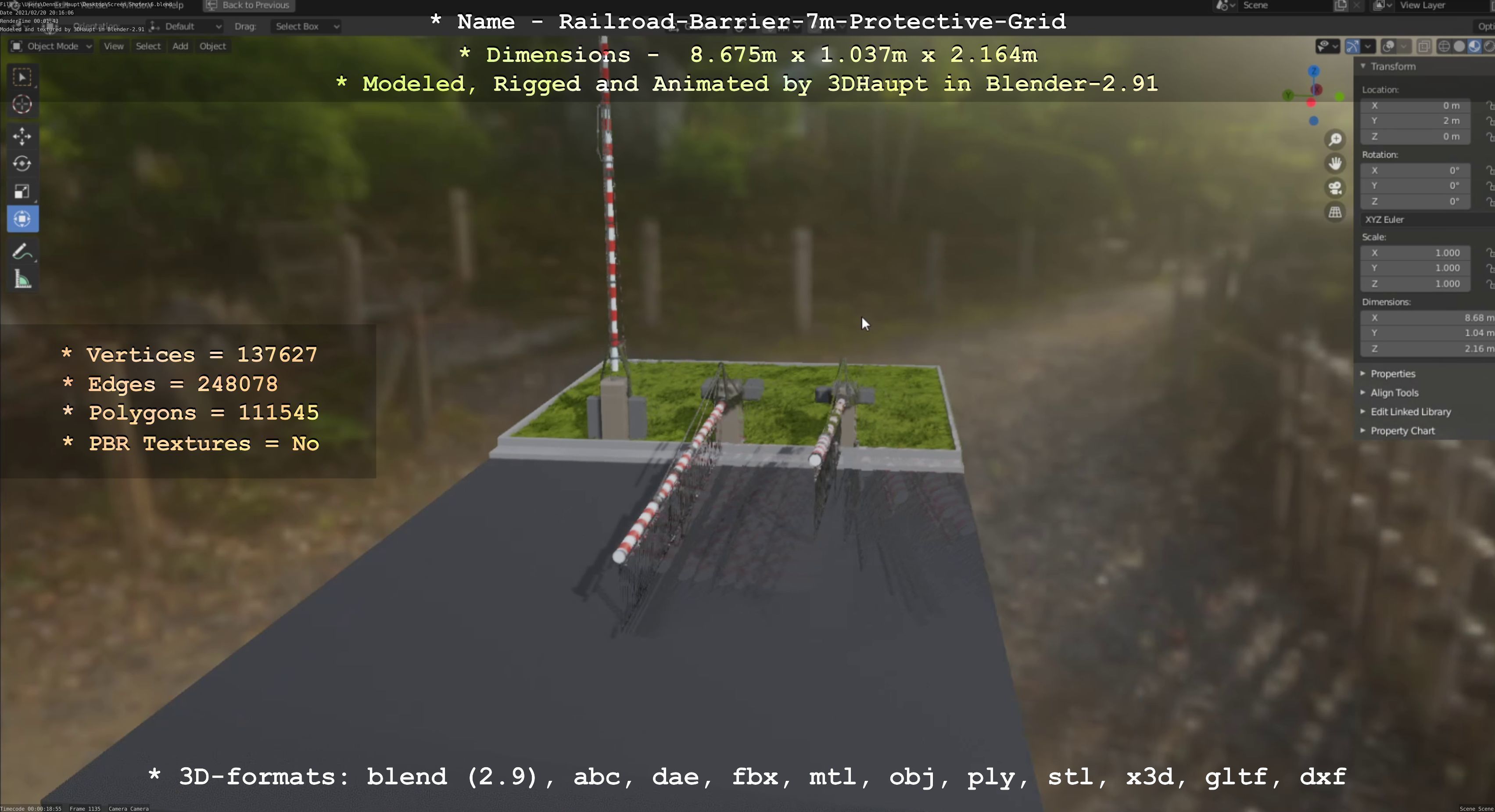 Railroad Barrier 7m with Protective Grid Low and High-Poly 3D Model Collection_5
