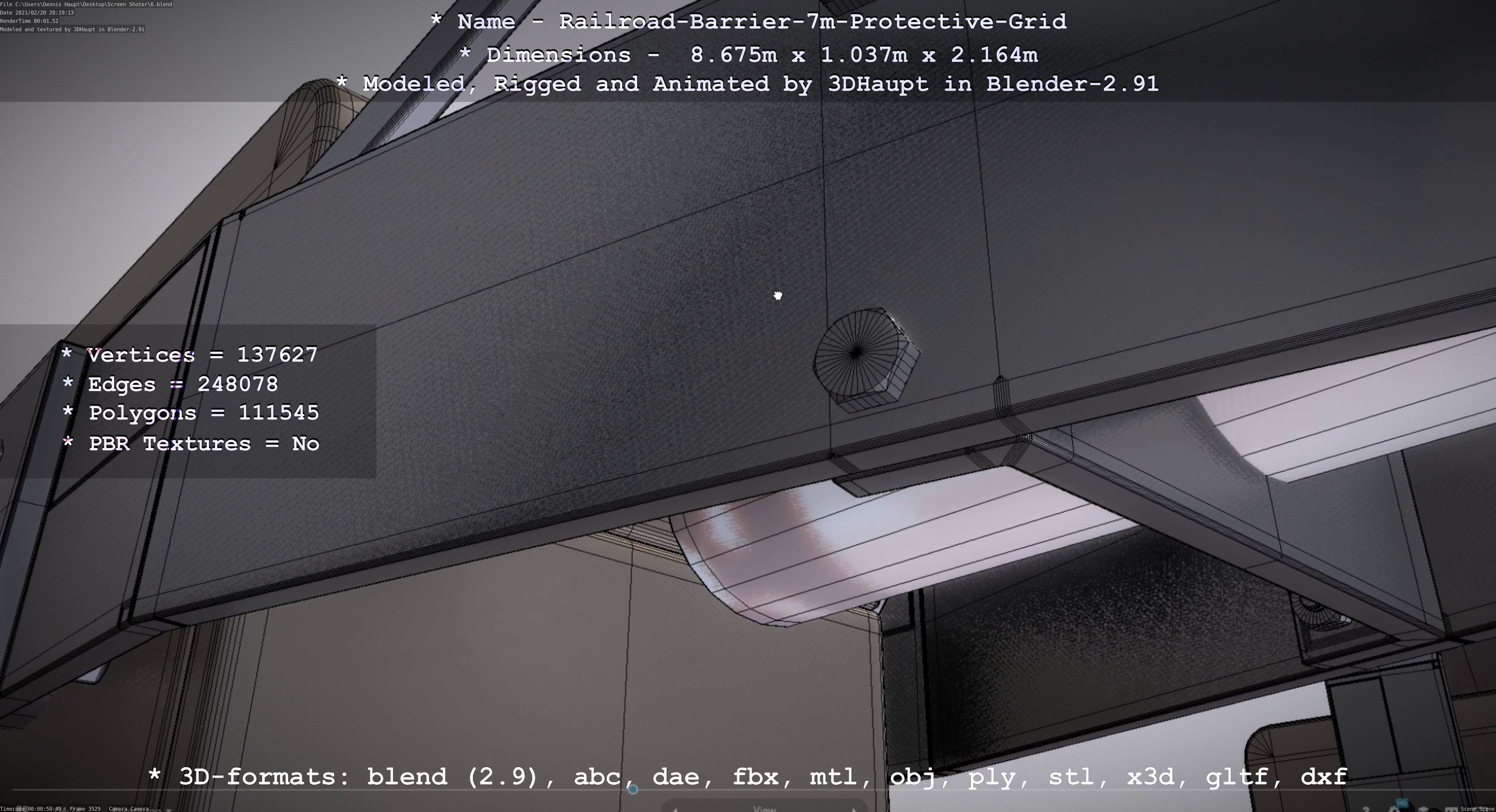 Railroad Barrier 7m with Protective Grid Low and High-Poly 3D Model Collection_22