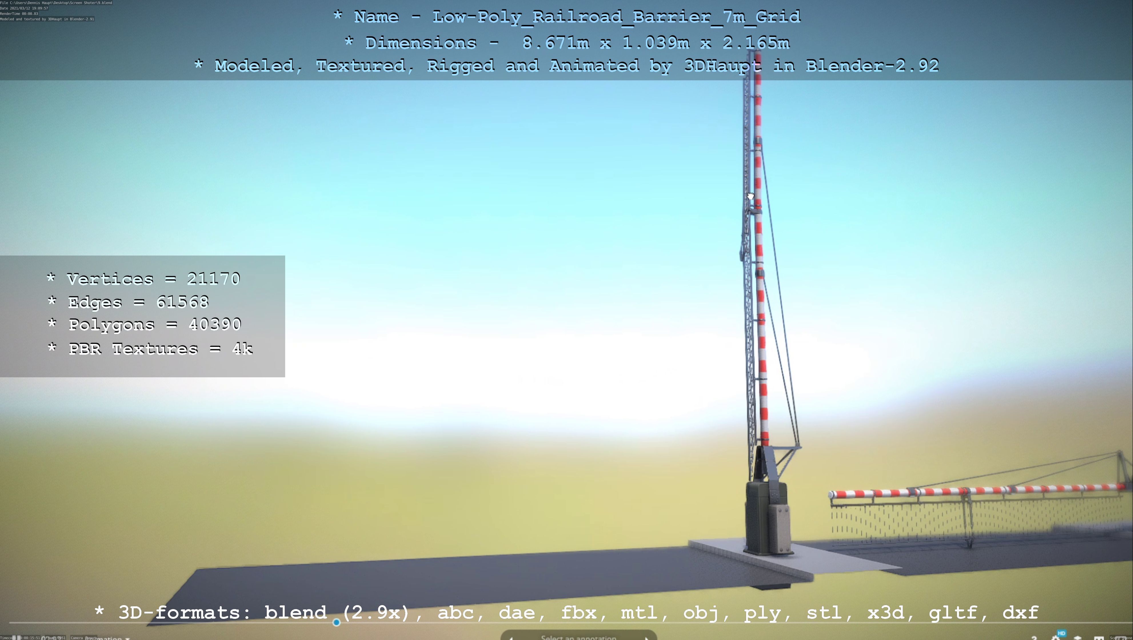 Railroad Barrier 7m with Protective Grid Low and High-Poly 3D Model Collection_53