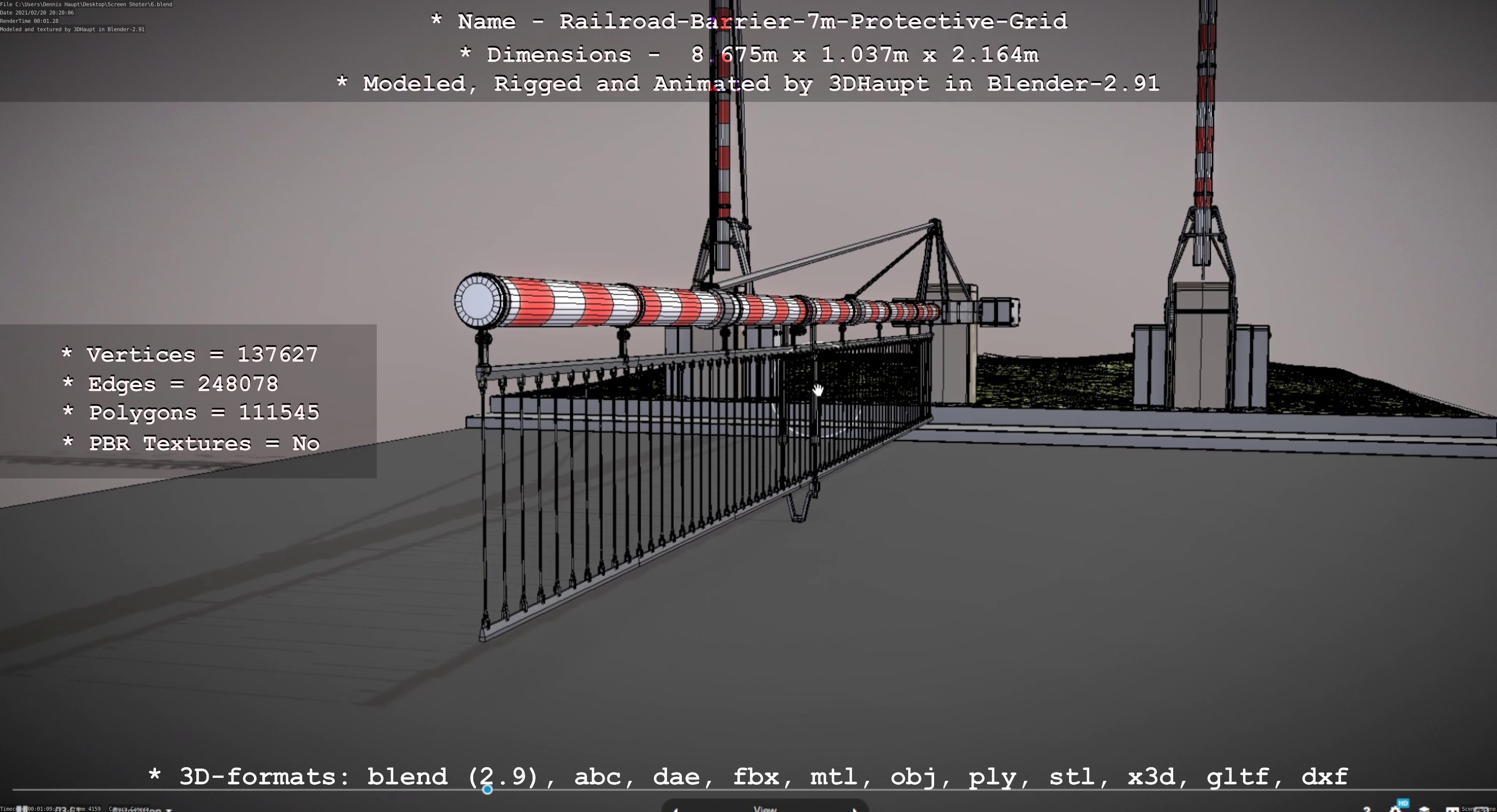 Railroad Barrier 7m with Protective Grid Low and High-Poly 3D Model Collection_26