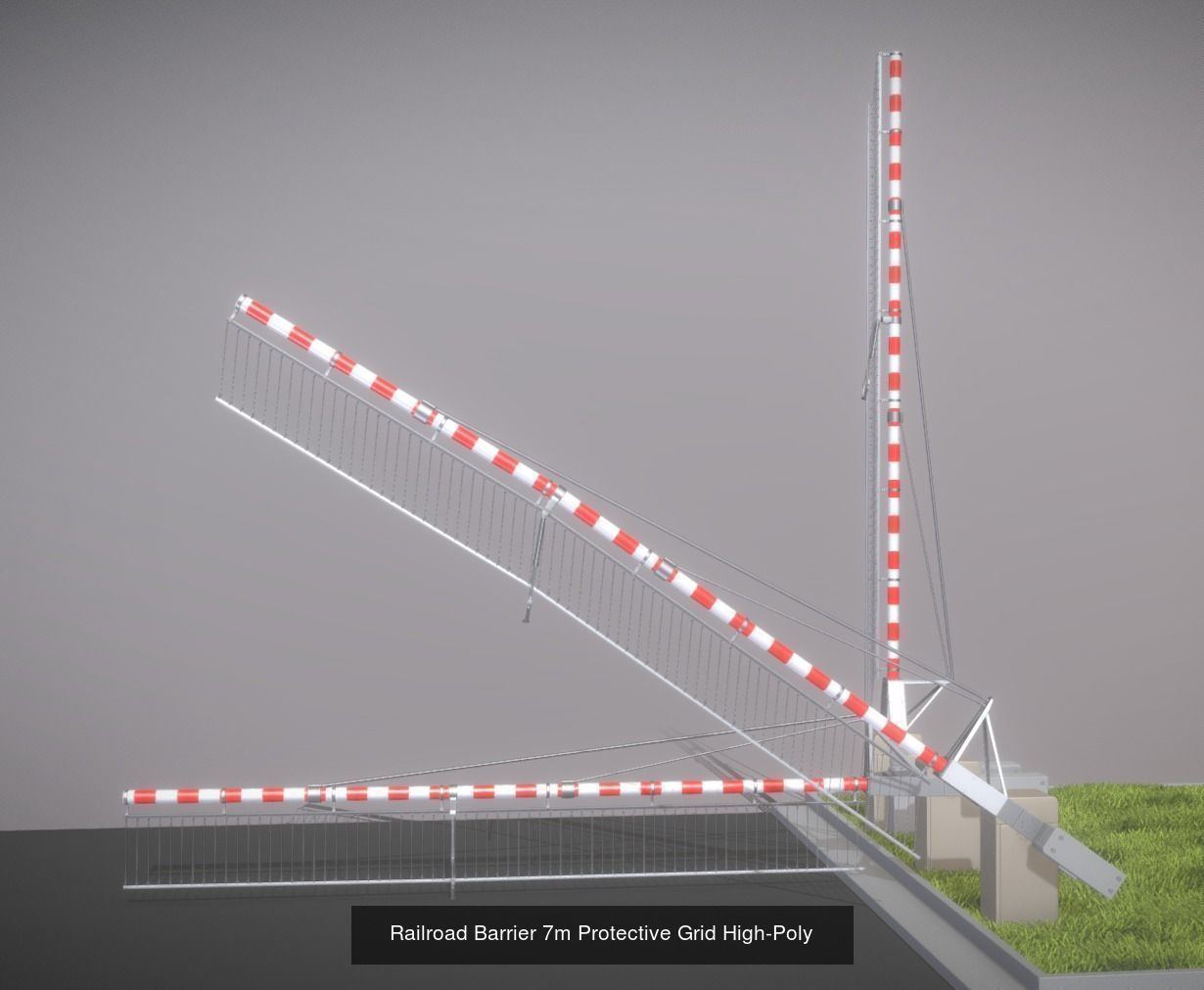 Railroad Barrier 7m with Protective Grid Low and High-Poly 3D Model Collection_3