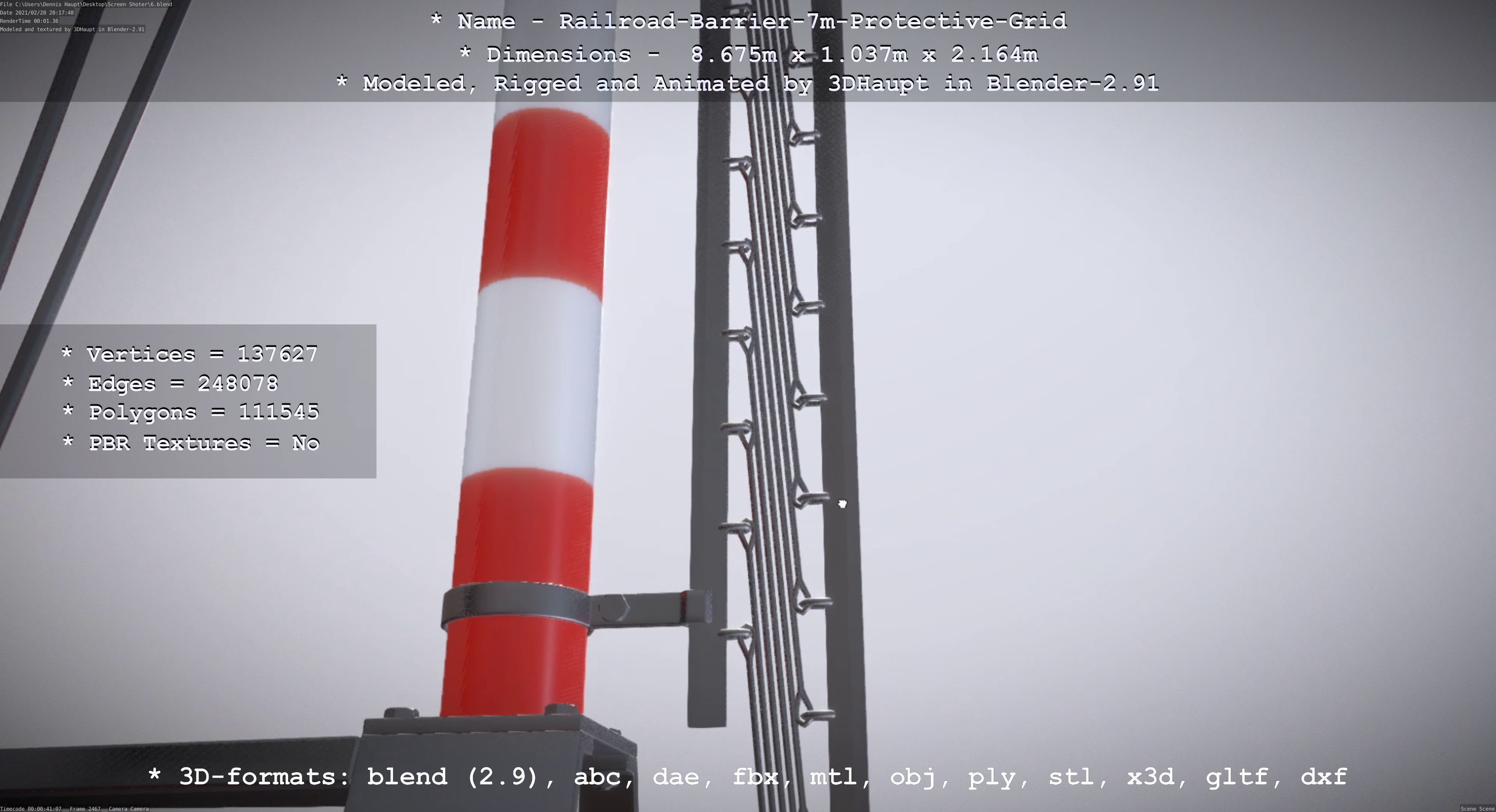 Railroad Barrier 7m with Protective Grid Low and High-Poly 3D Model Collection_6