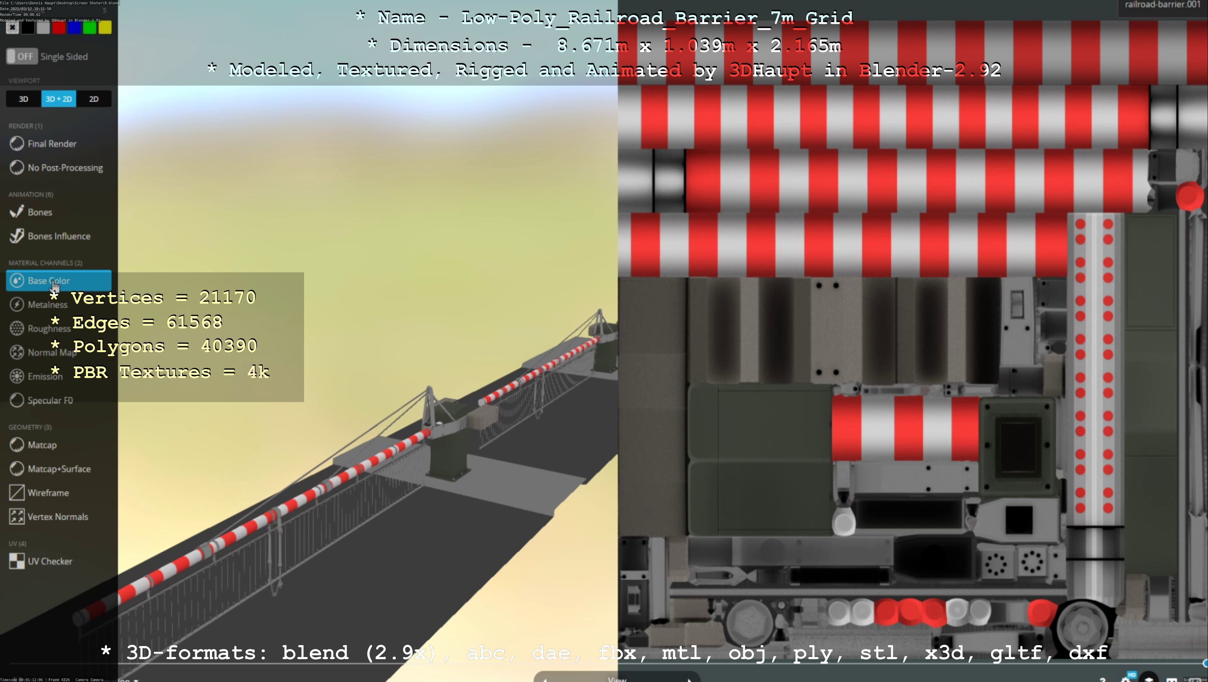 Railroad Barrier 7m with Protective Grid Low and High-Poly 3D Model Collection_48