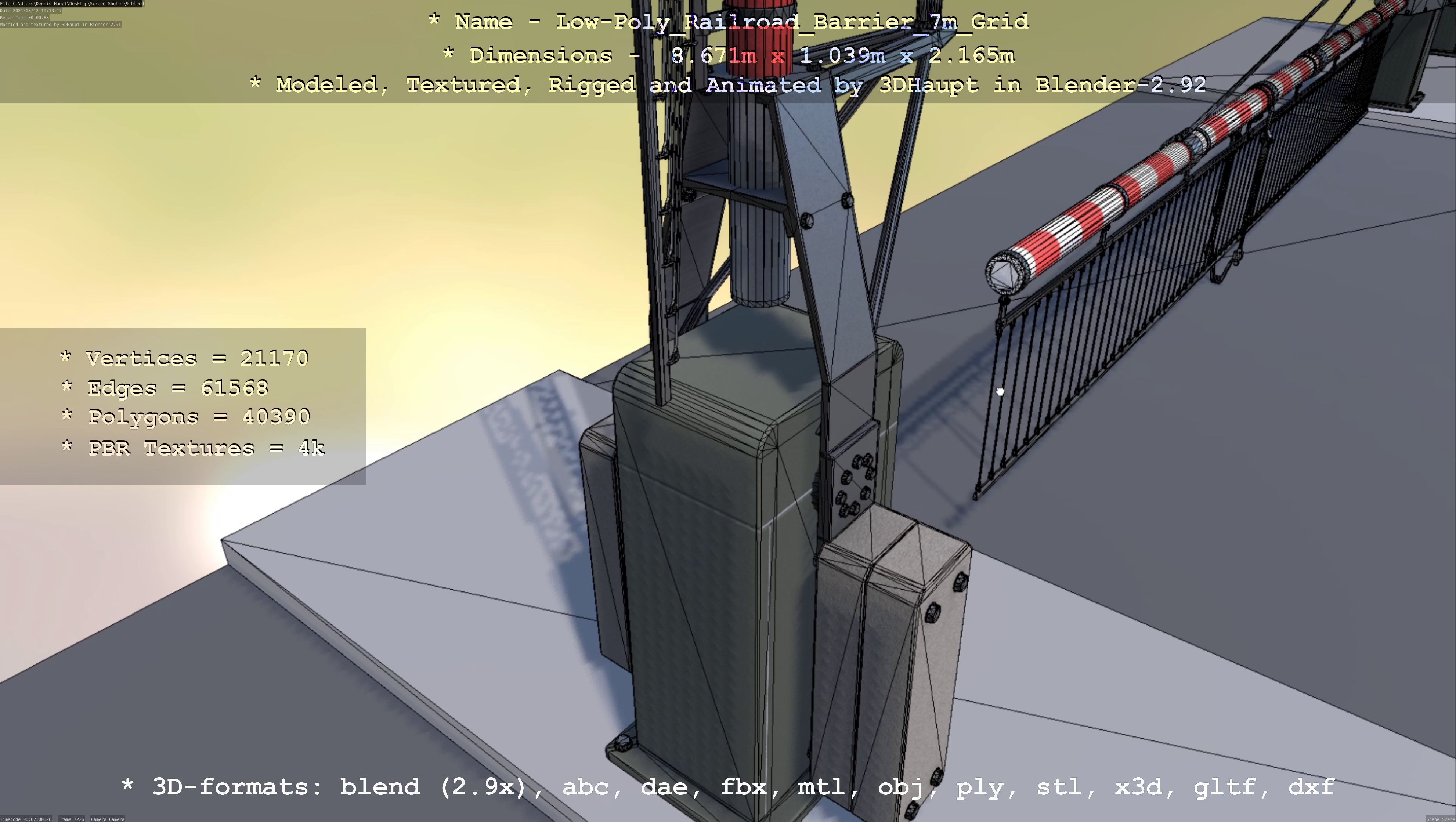 Railroad Barrier 7m with Protective Grid Low and High-Poly 3D Model Collection_61