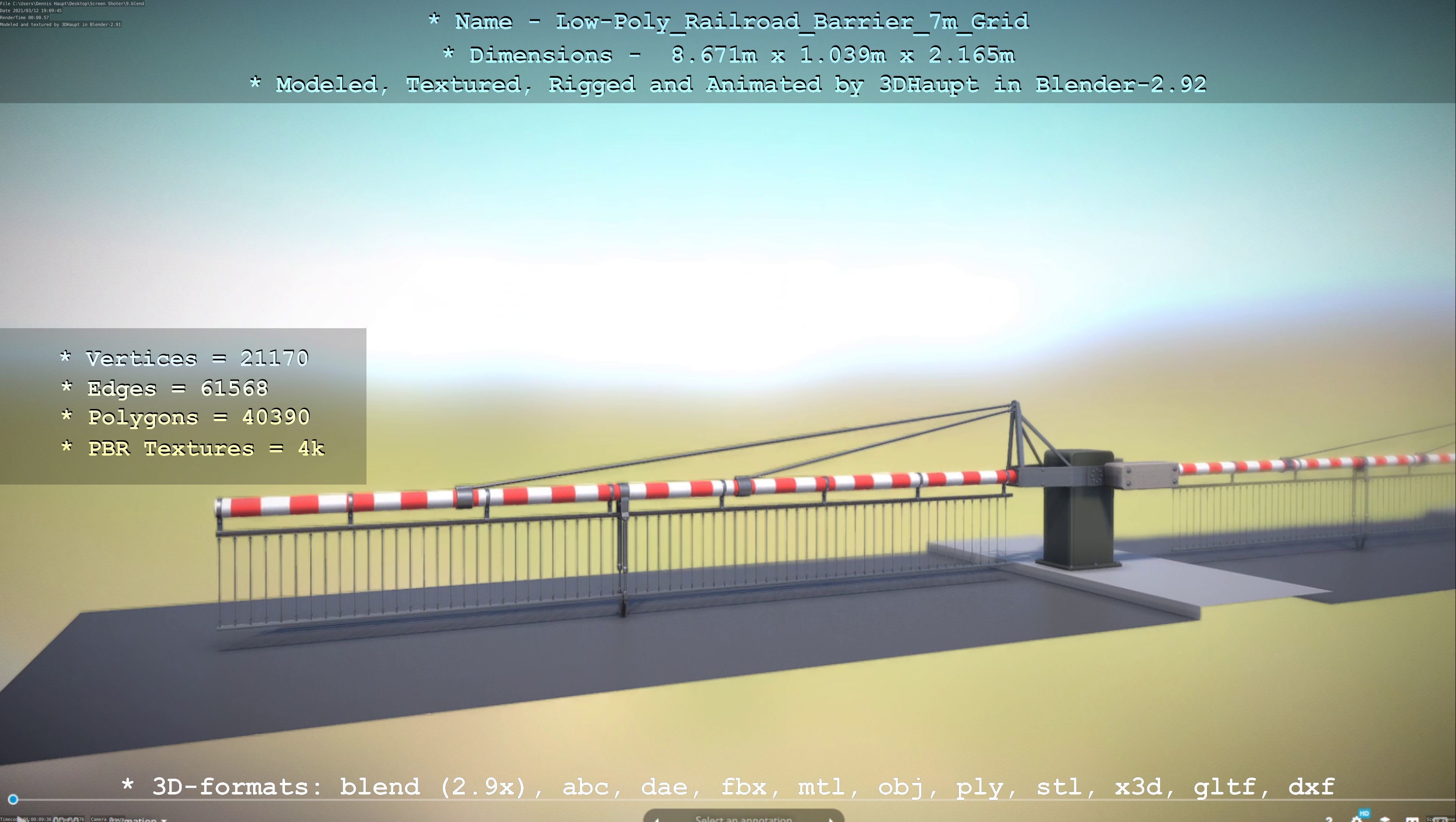 Railroad Barrier 7m with Protective Grid Low and High-Poly 3D Model Collection_40