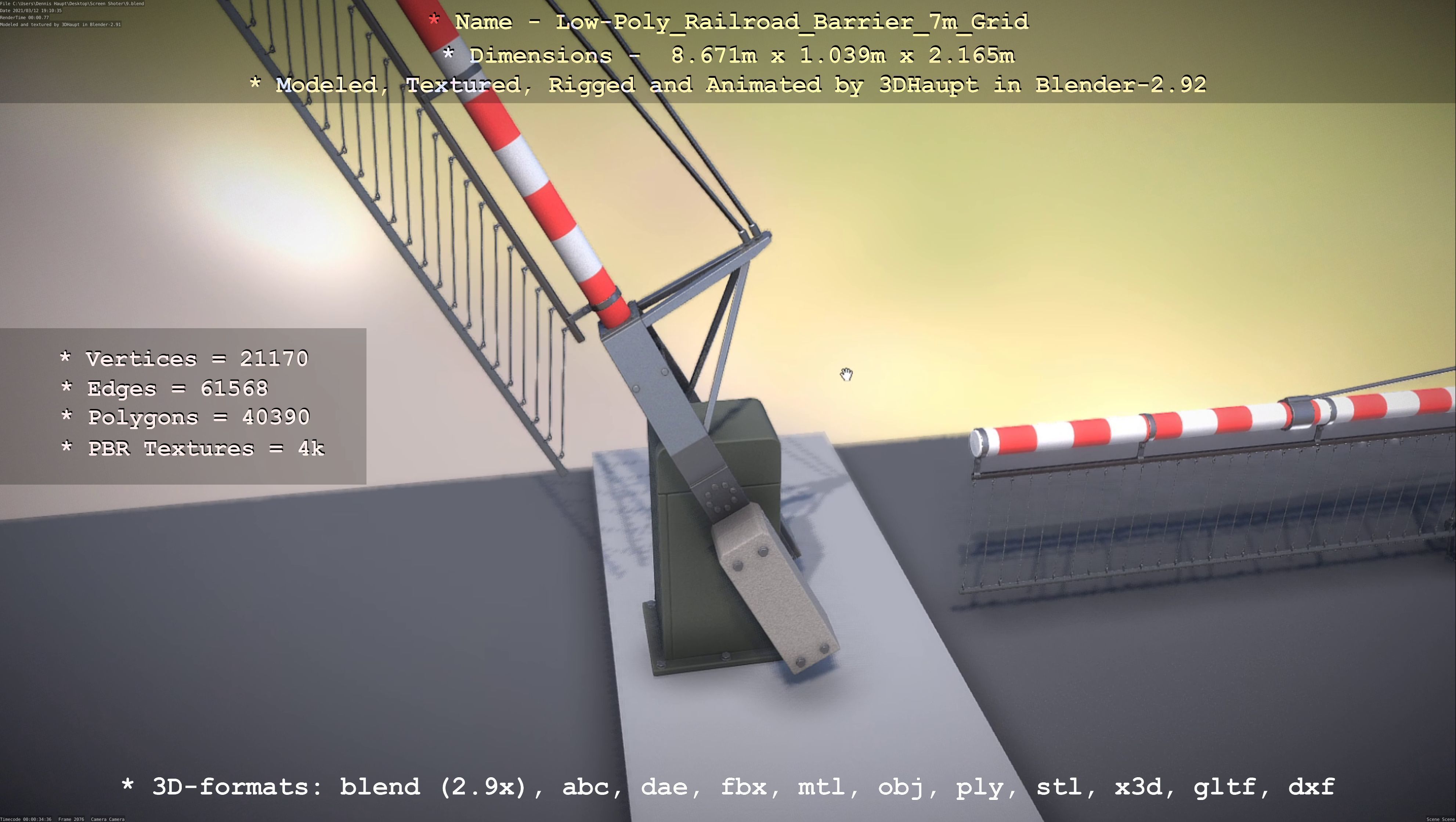 Railroad Barrier 7m with Protective Grid Low and High-Poly 3D Model Collection_45