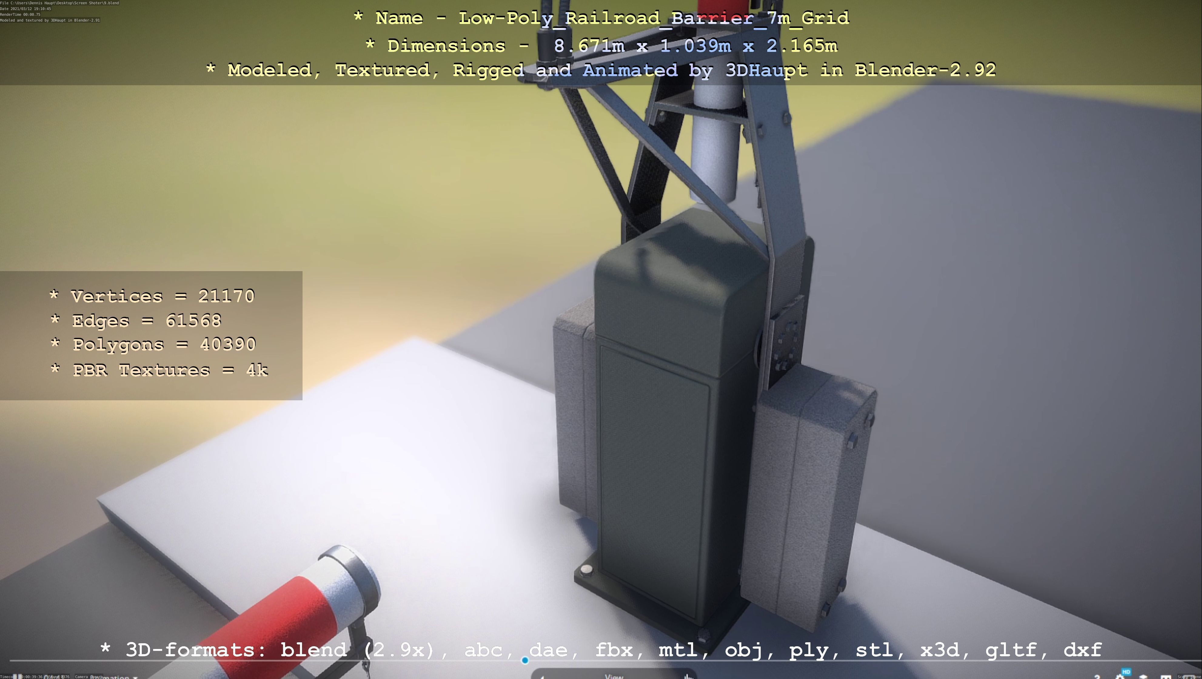 Railroad Barrier 7m with Protective Grid Low and High-Poly 3D Model Collection_55