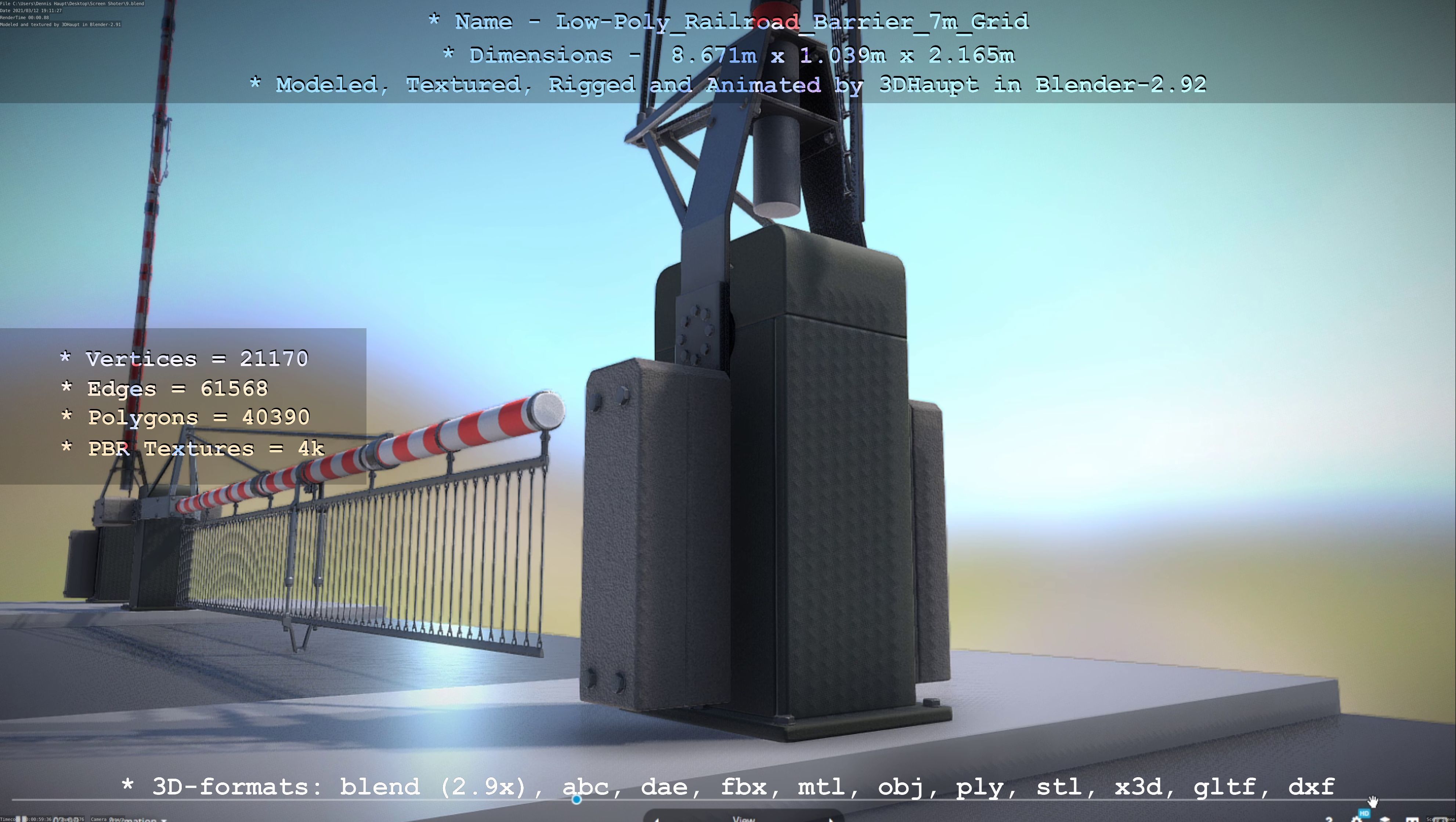 Railroad Barrier 7m with Protective Grid Low and High-Poly 3D Model Collection_41