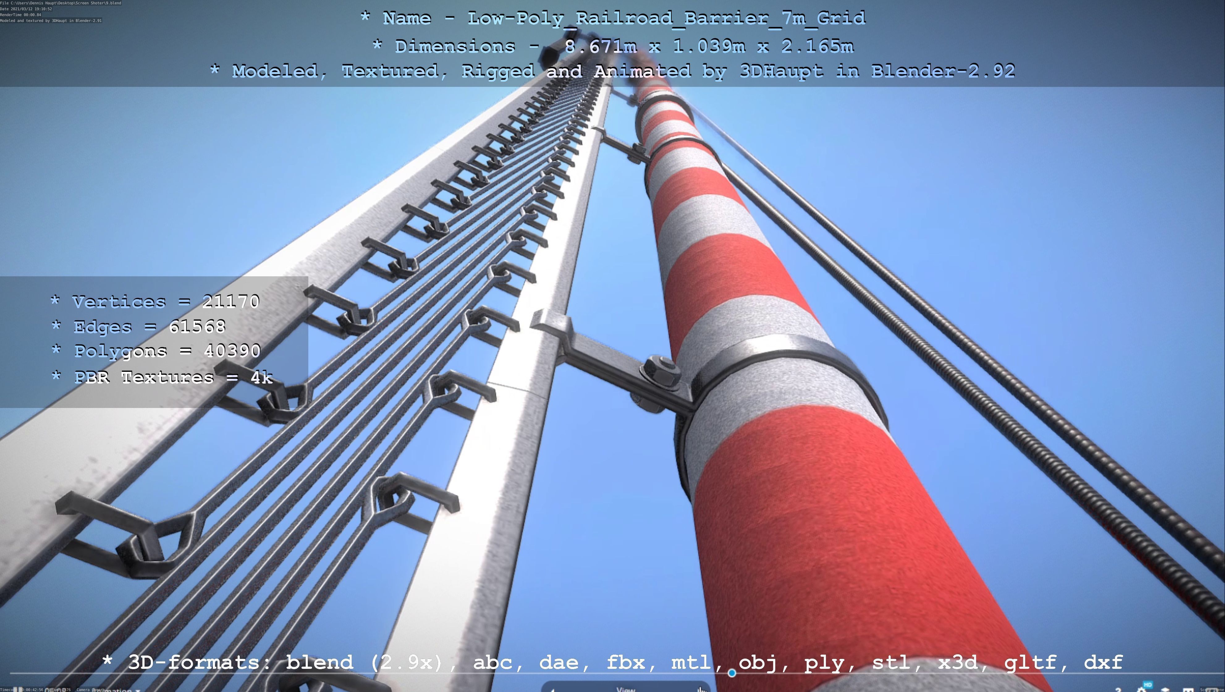 Railroad Barrier 7m with Protective Grid Low and High-Poly 3D Model Collection_47