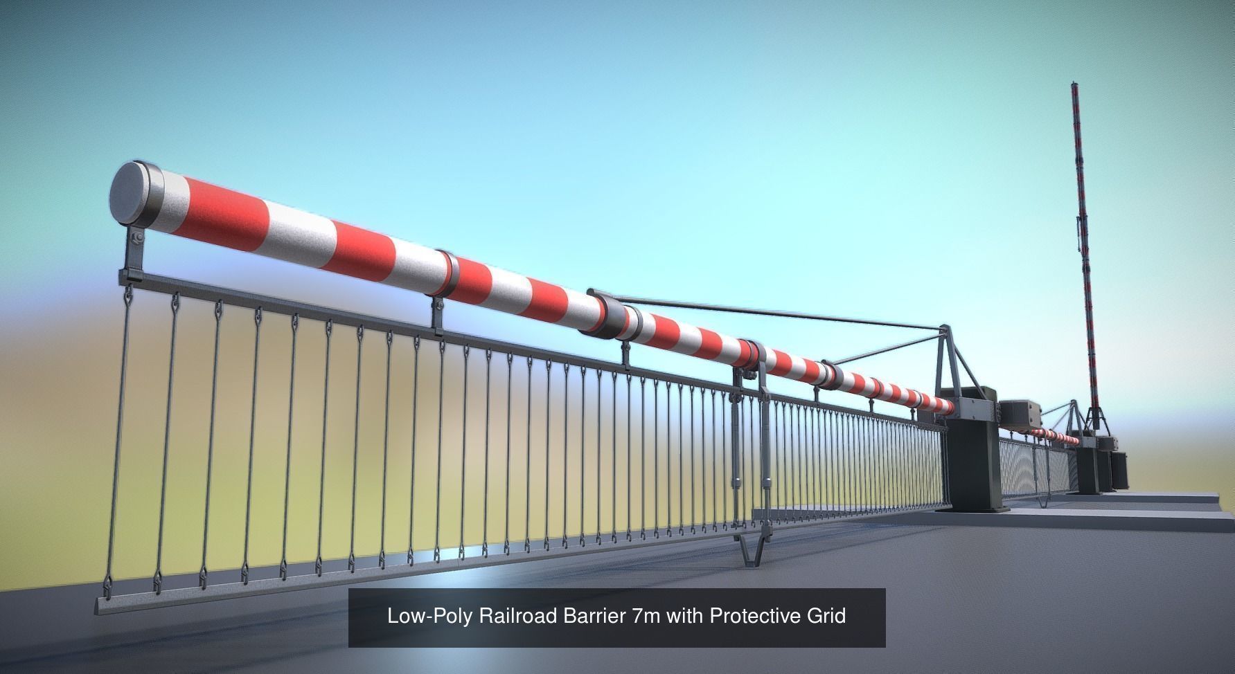 Railroad Barrier 7m with Protective Grid Low and High-Poly 3D Model Collection_4