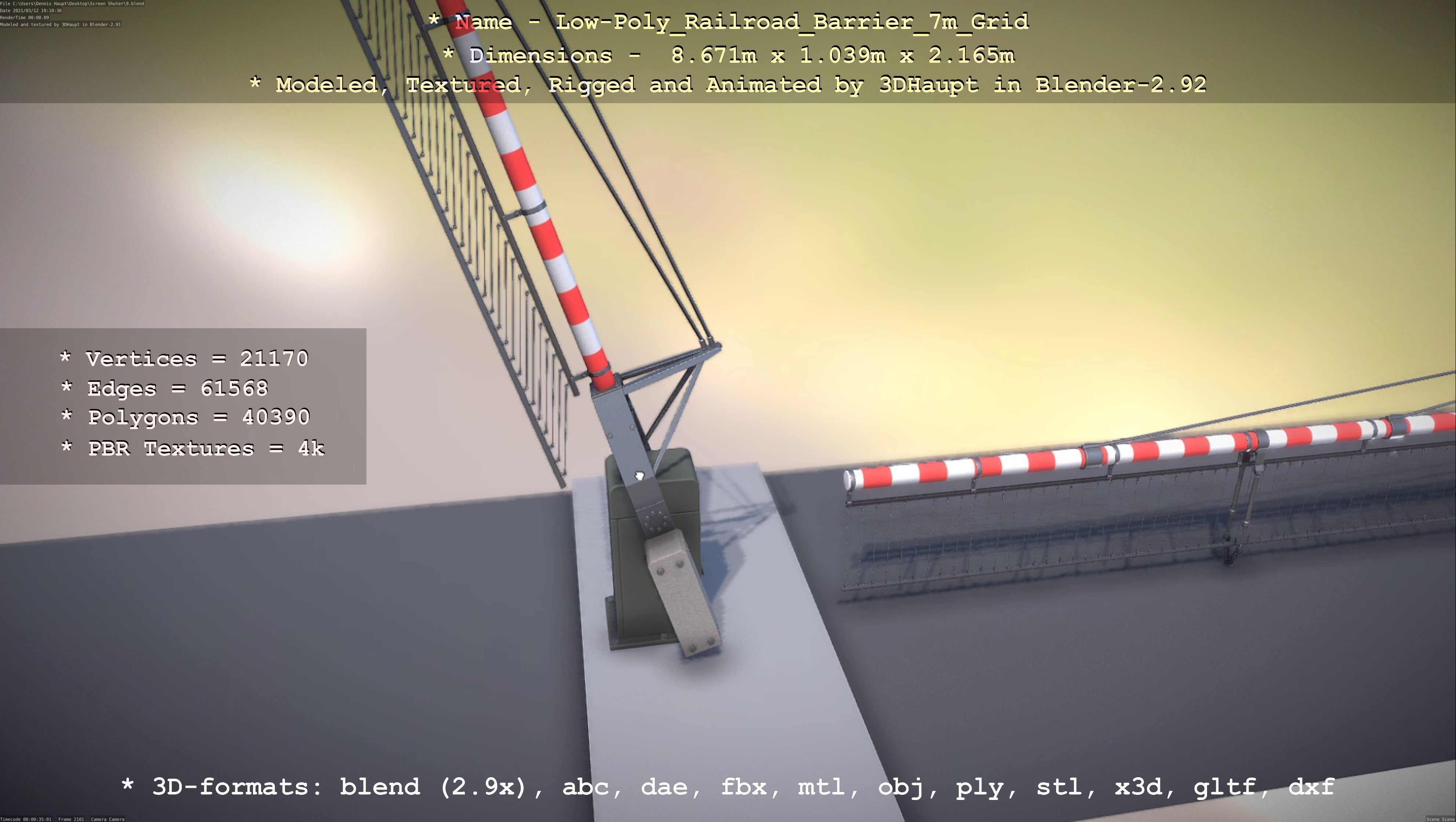 Railroad Barrier 7m with Protective Grid Low and High-Poly 3D Model Collection_35