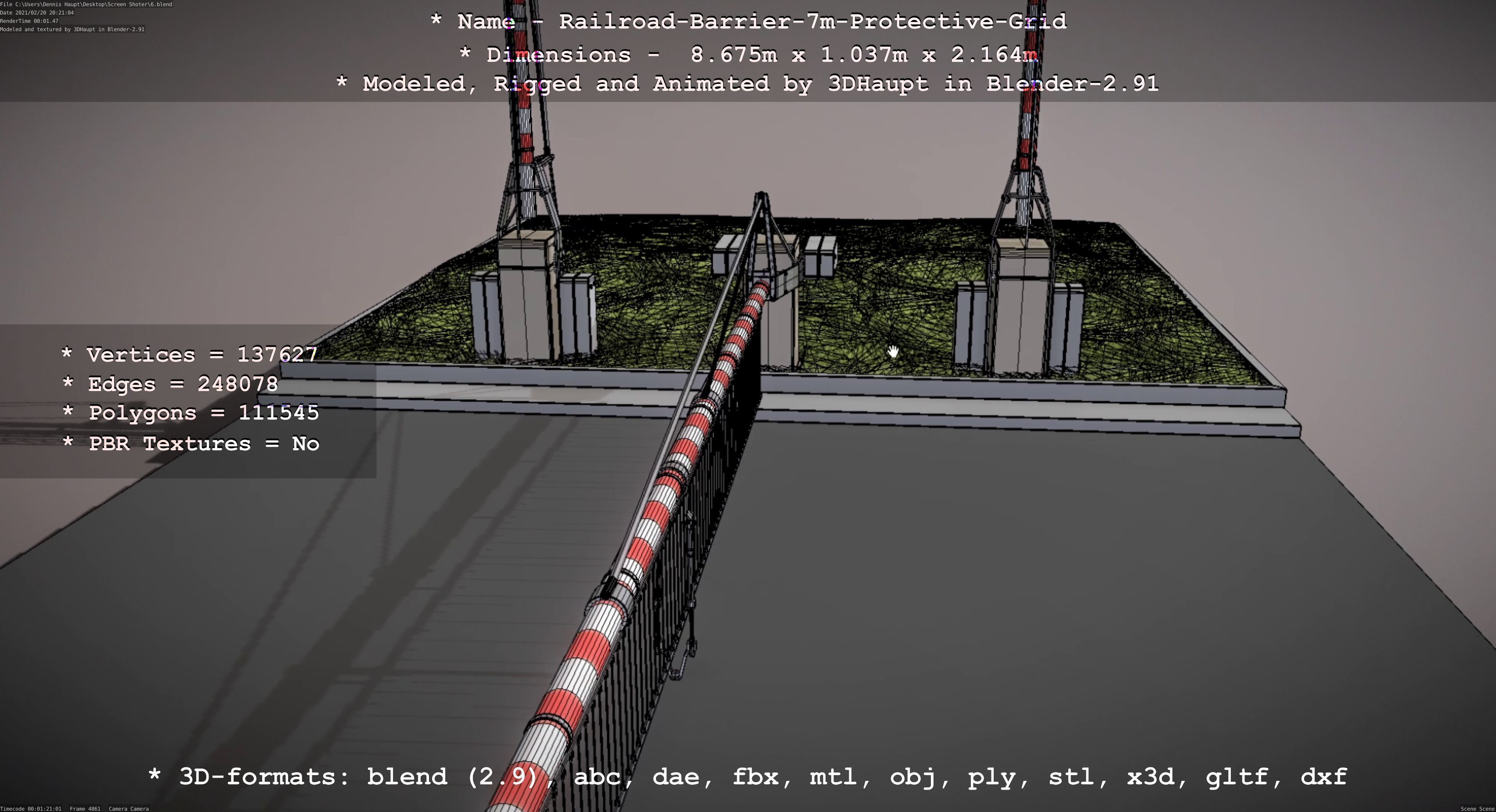 Railroad Barrier 7m with Protective Grid Low and High-Poly 3D Model Collection_14