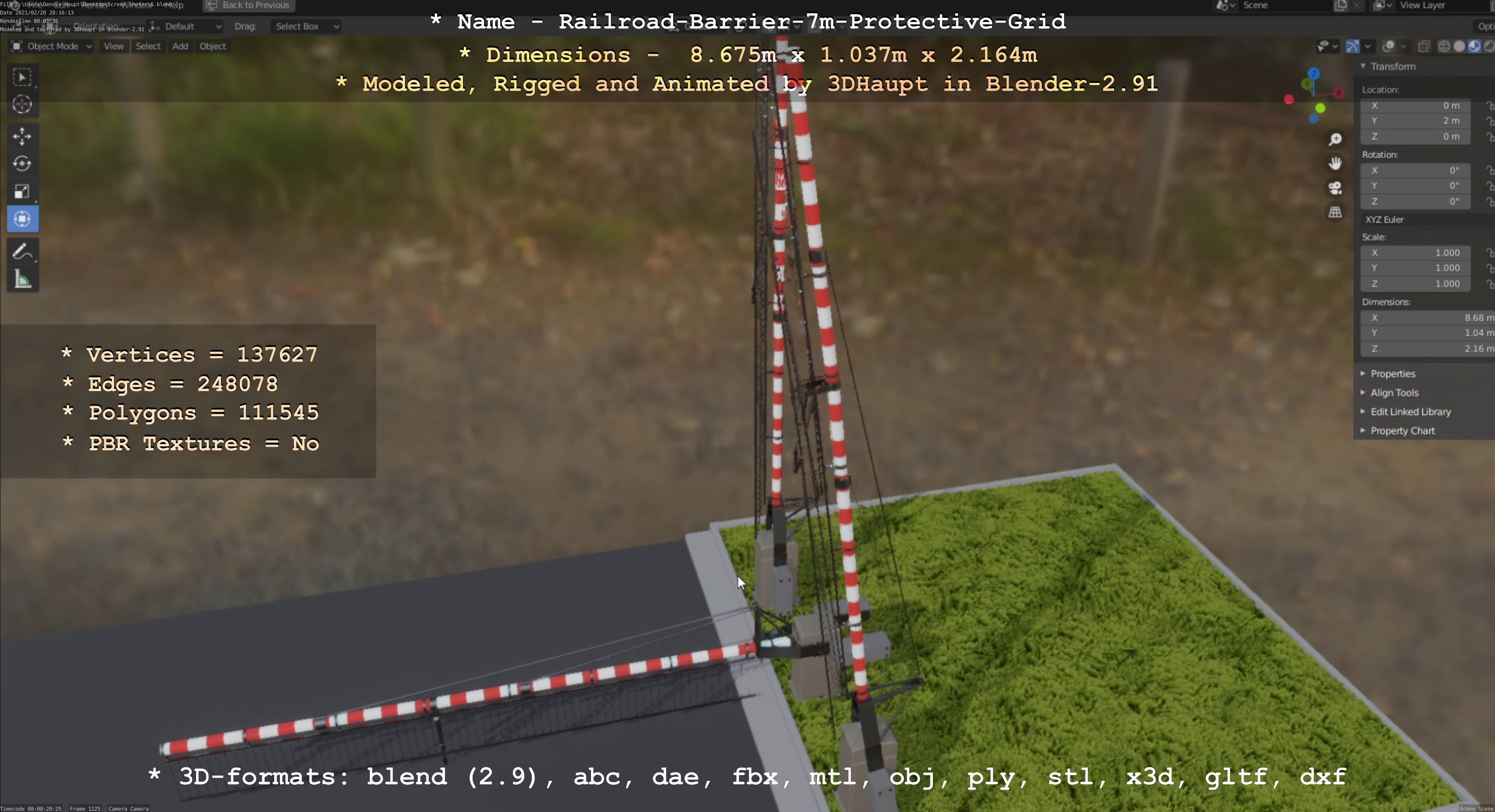 Railroad Barrier 7m with Protective Grid Low and High-Poly 3D Model Collection_8