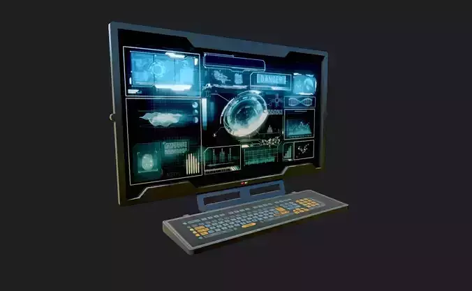 Sci Fi Monitor and Keyboard Low-poly 3D model